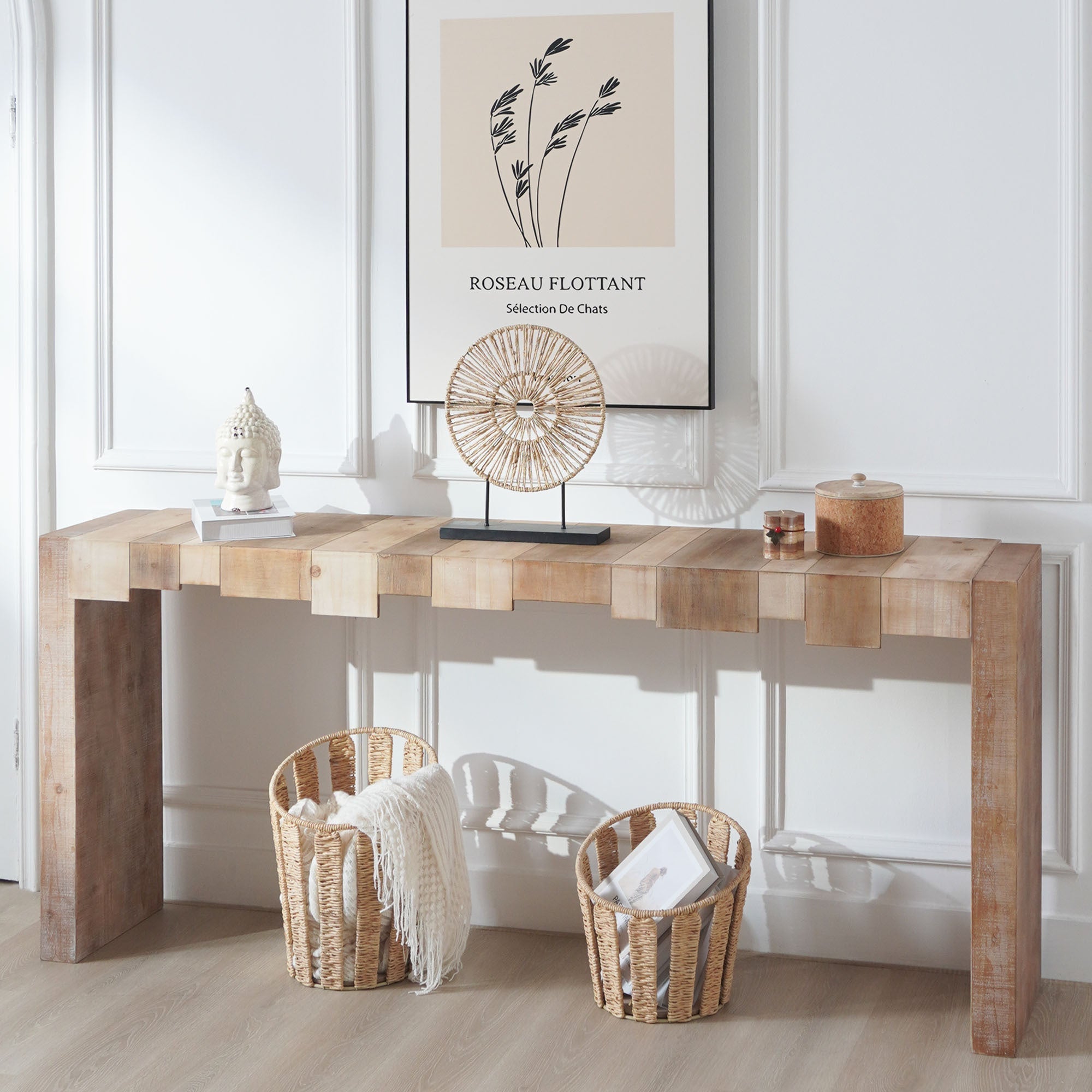 Modern Rustic Console Table - 71' Entryway Table with Sculpted Block Design - Narrow Sofa Table for Hallway, Living Room, or Foyer