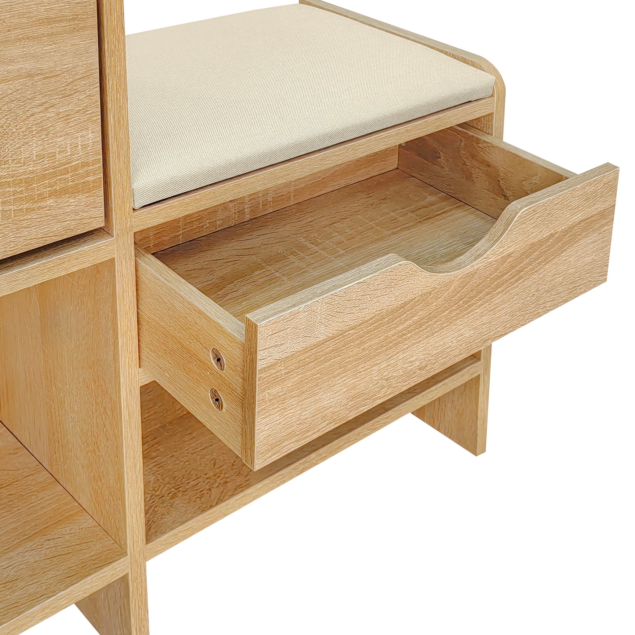 Shoe Storage Cabinet Rattan Shoe Storage Organizer With 2 Flip Drawers, A Storage Drawer And A Bench For Entryway, And Hallway - Light Brown