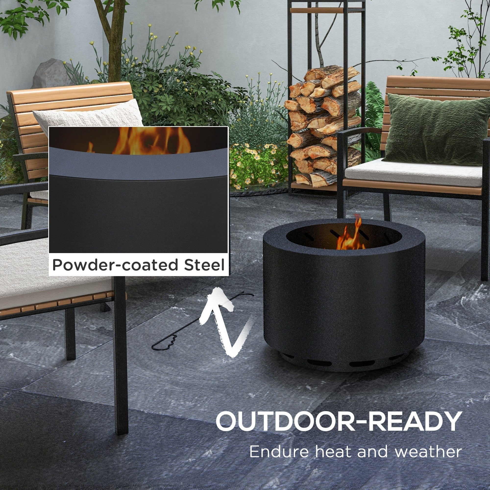 Smokeless fire pit, 19 portable wood burning firepit with poker,  black
