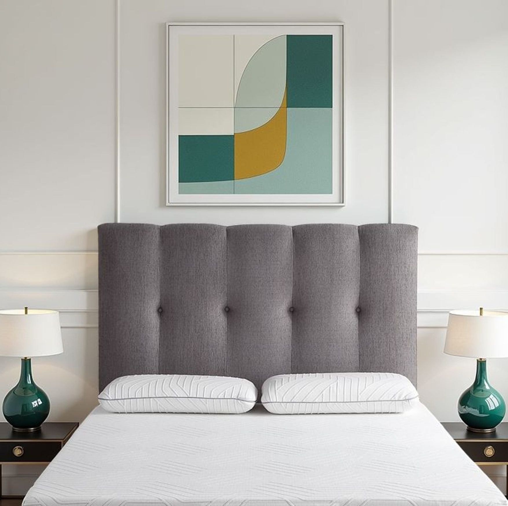 Bridgevine Home - Queen Size Tufted Upholstered Headboard With Nailhead Trim - Gray