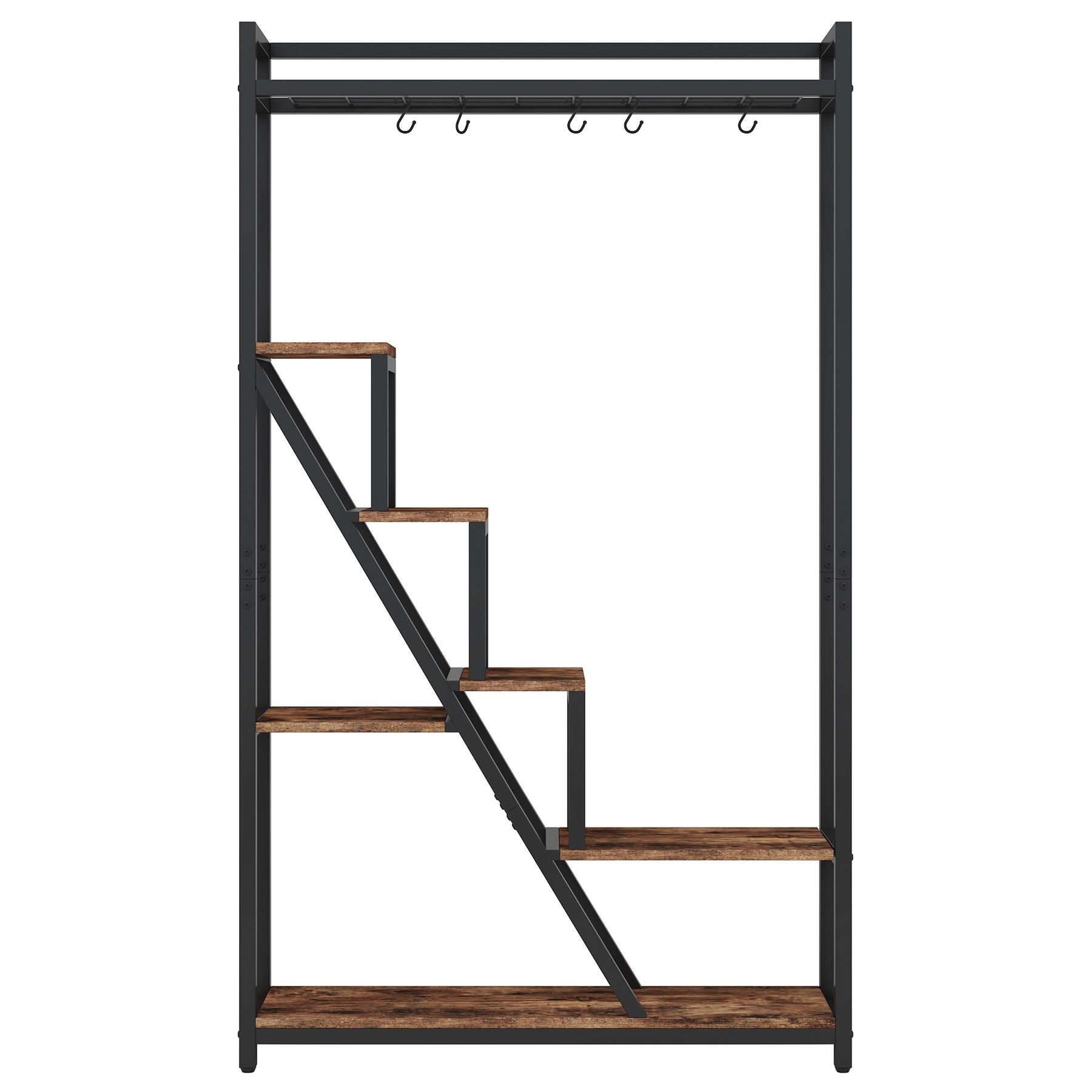 7 Tier Indoor Plant Stand With 5 S-Hooks - Brown / Black