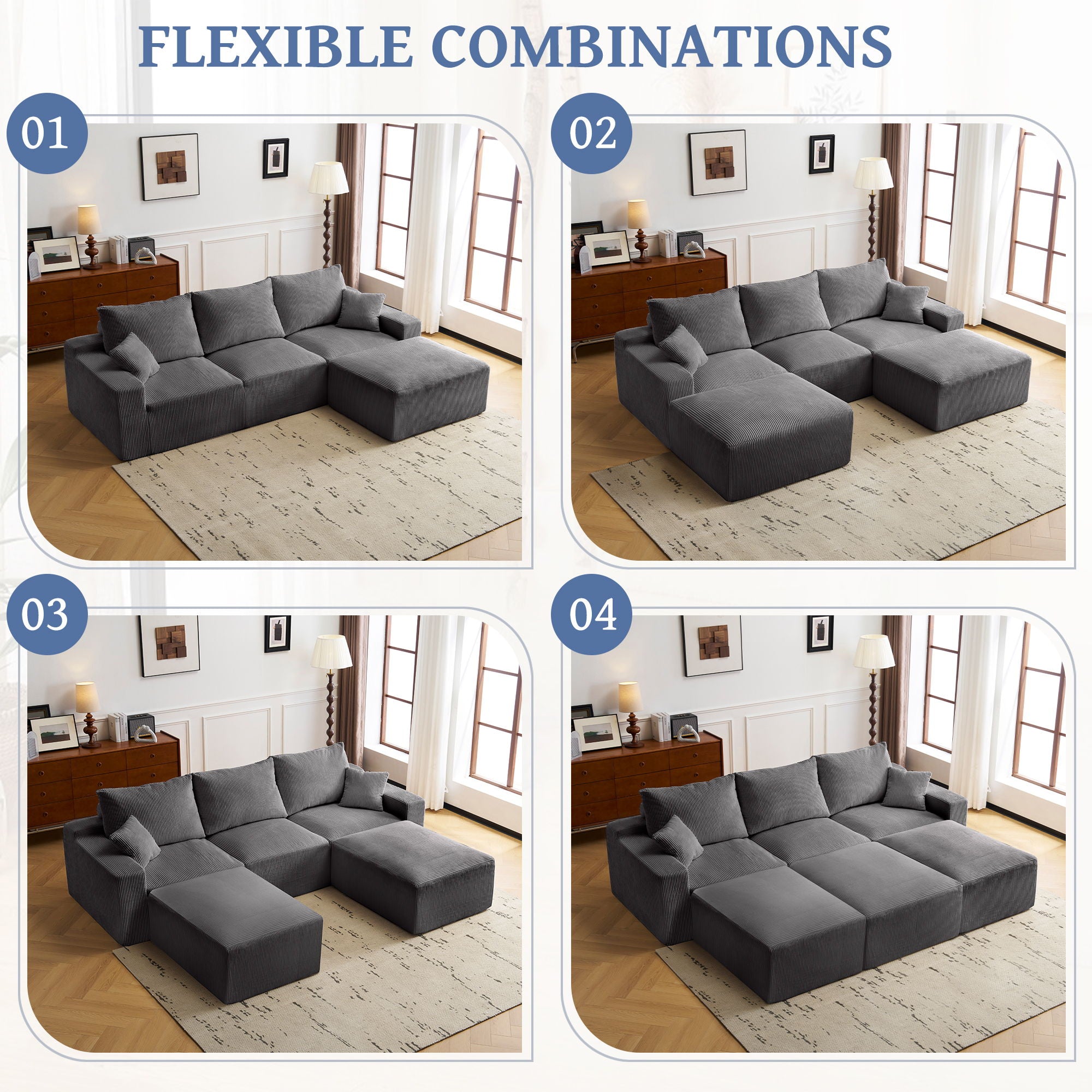L Shaped Sectional Sofa, Full Compression 3 Seater Cloud Couch With Chaise