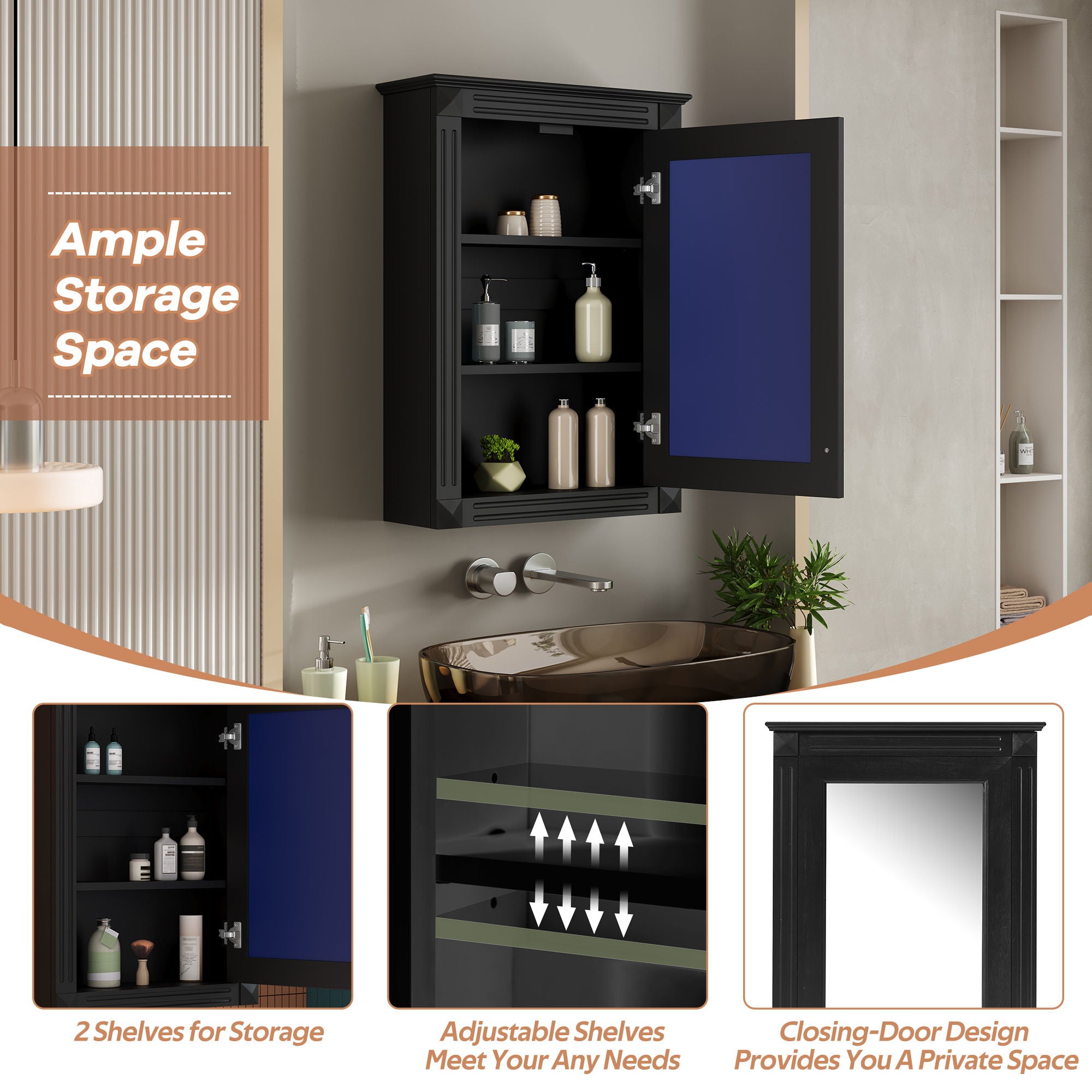 Wall Mounted Bathroom Storage Medicine Cabinet For Over Toilet With Mirror