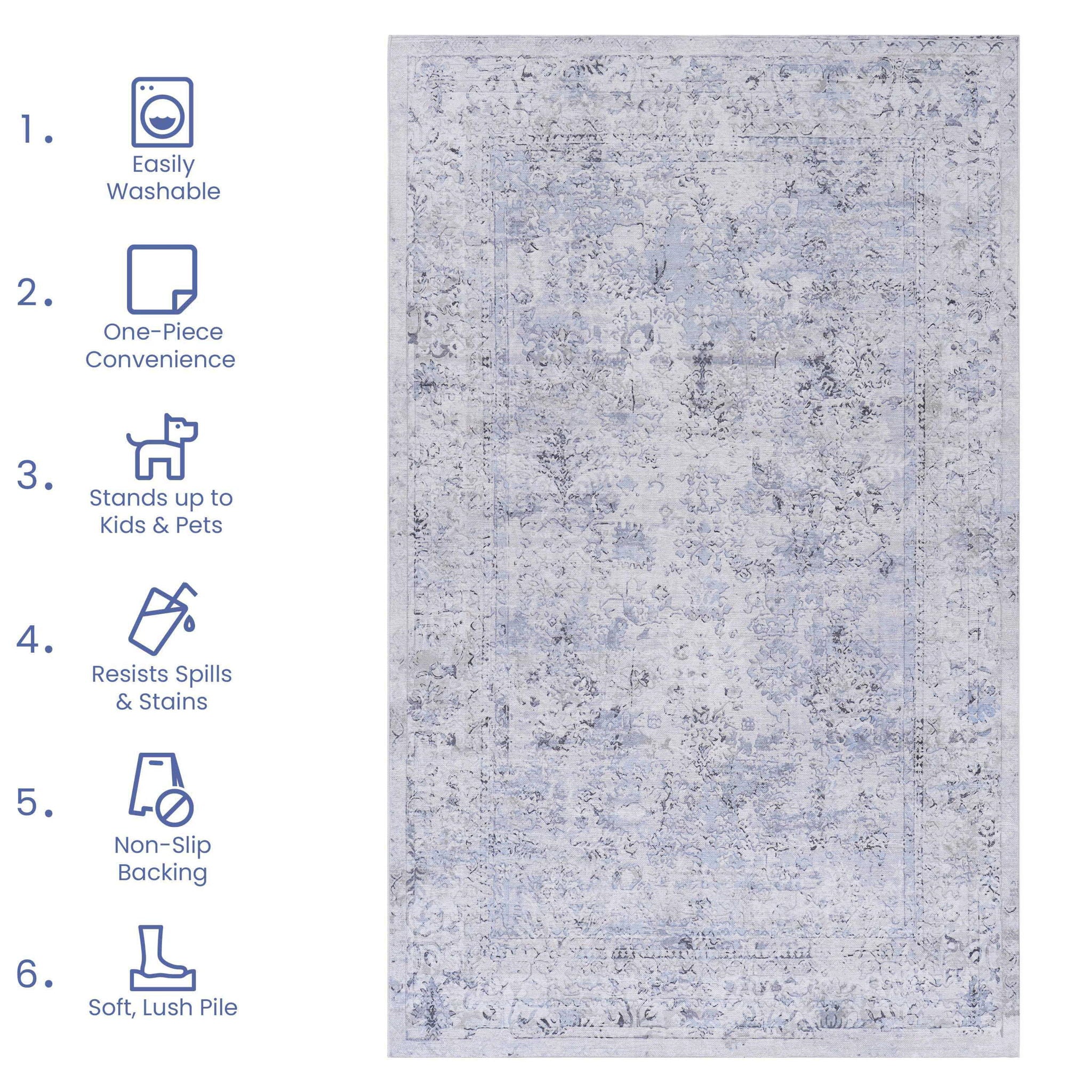 Maval - 2' X 3' Washable Area Rug - Blue / Cream