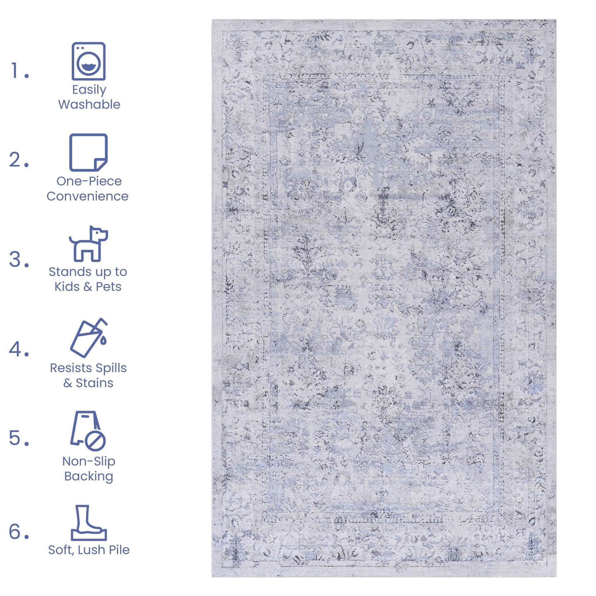 Maval - 2'6'' X 10' Washable Runner Rug - Blue / Cream - Best Buy Furniture