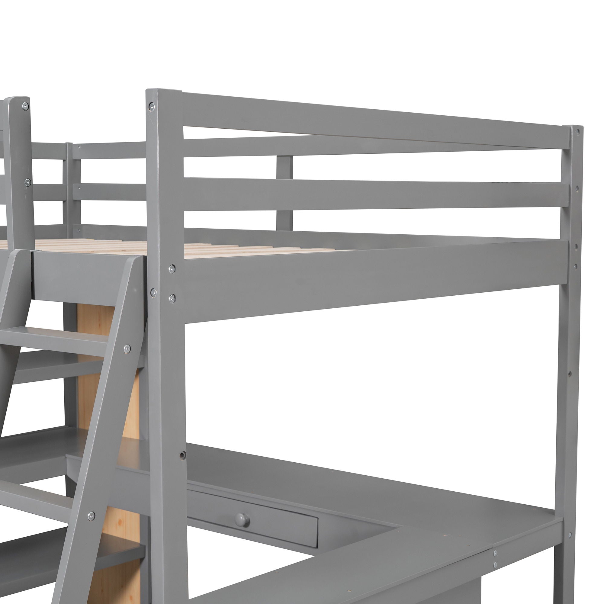 Loft Bed With Ladder, Shelves, And Desk