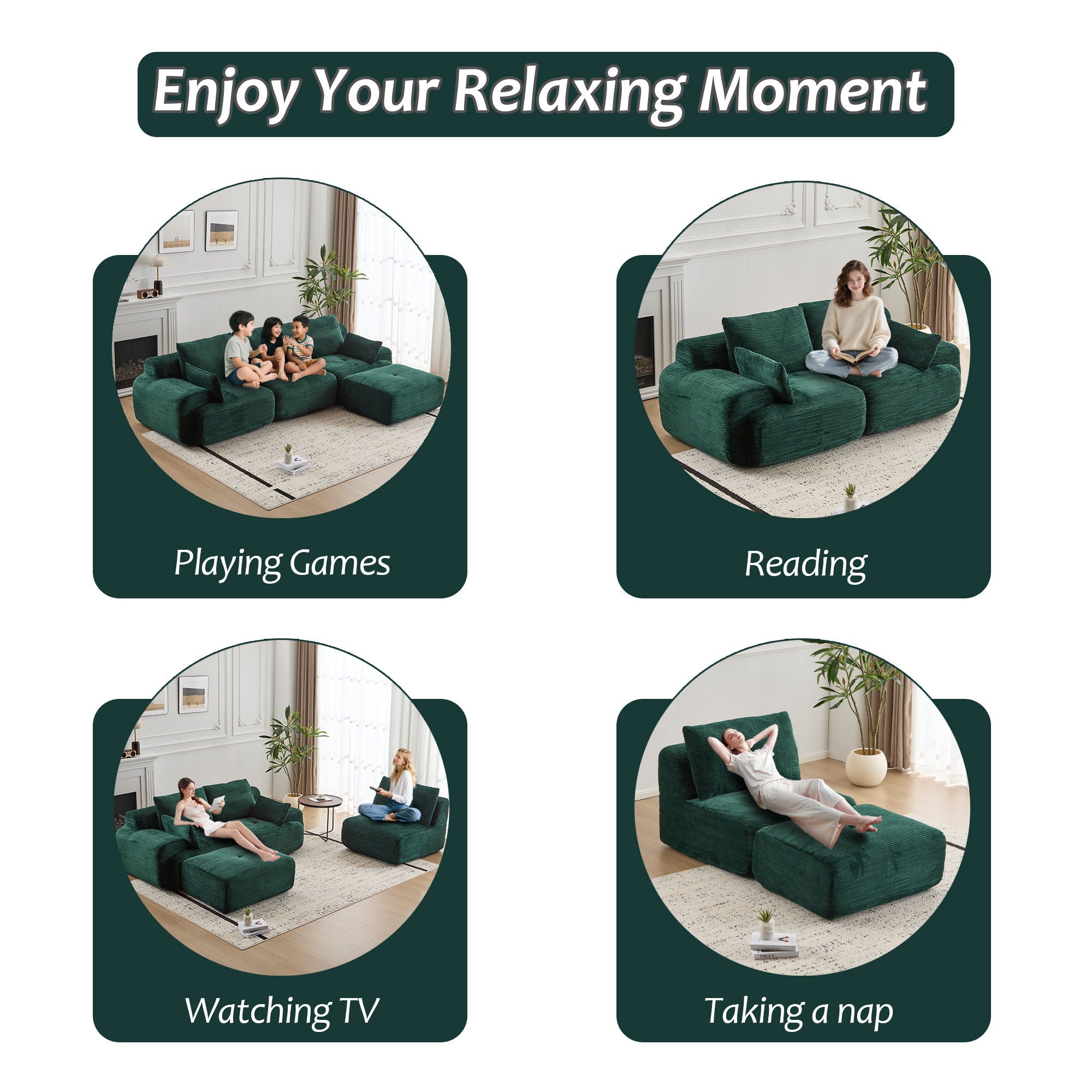 Compressed Sofa, Large Sectional Couches For Living Room, - Green