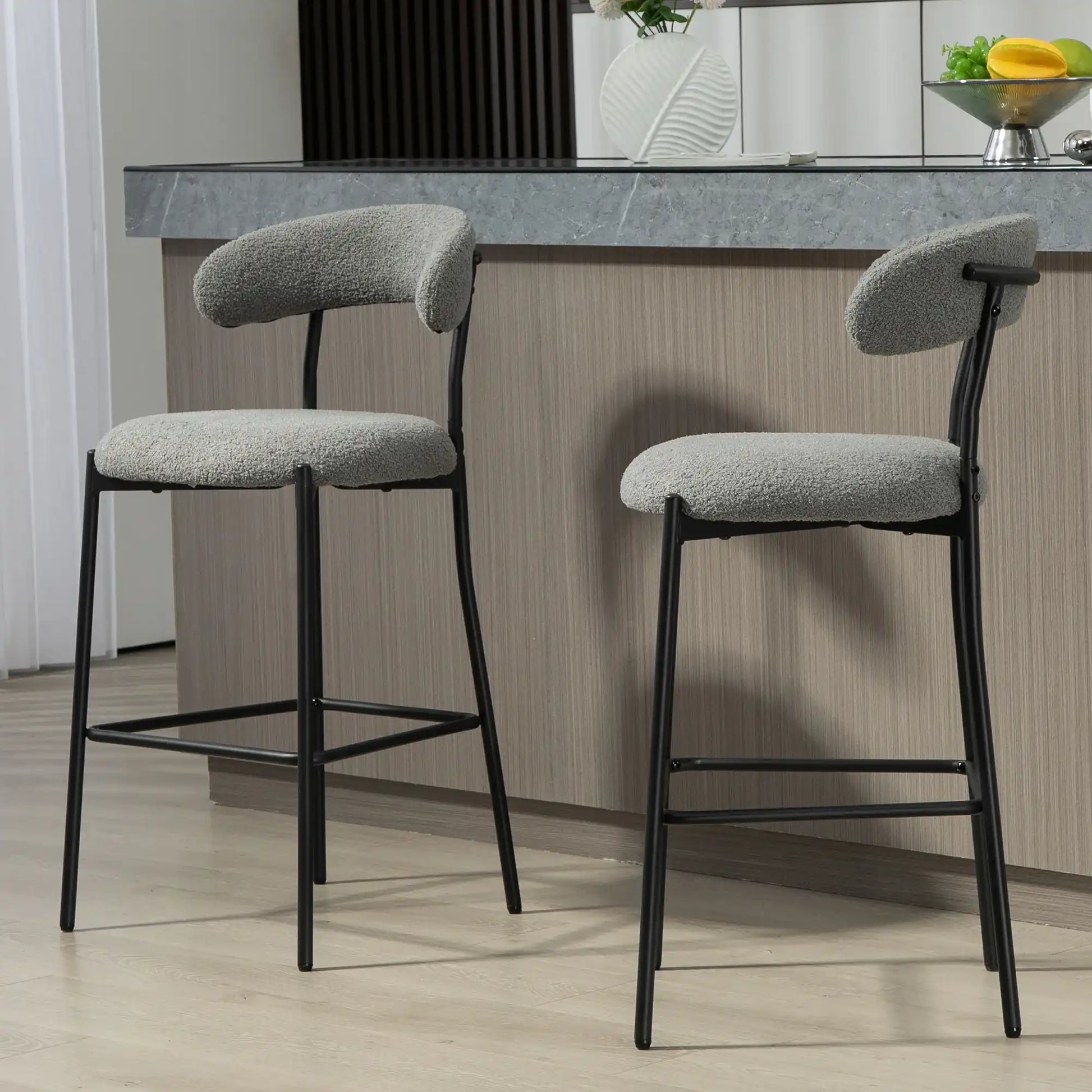 Tessa Modern Grey Boucle Stool - Best Buy Furniture