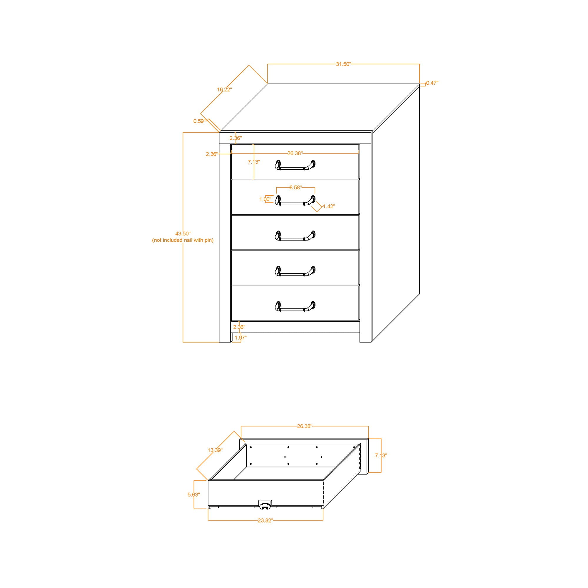 Monica - Chest With Spacious Drawers Bar Handles - Dark Oak