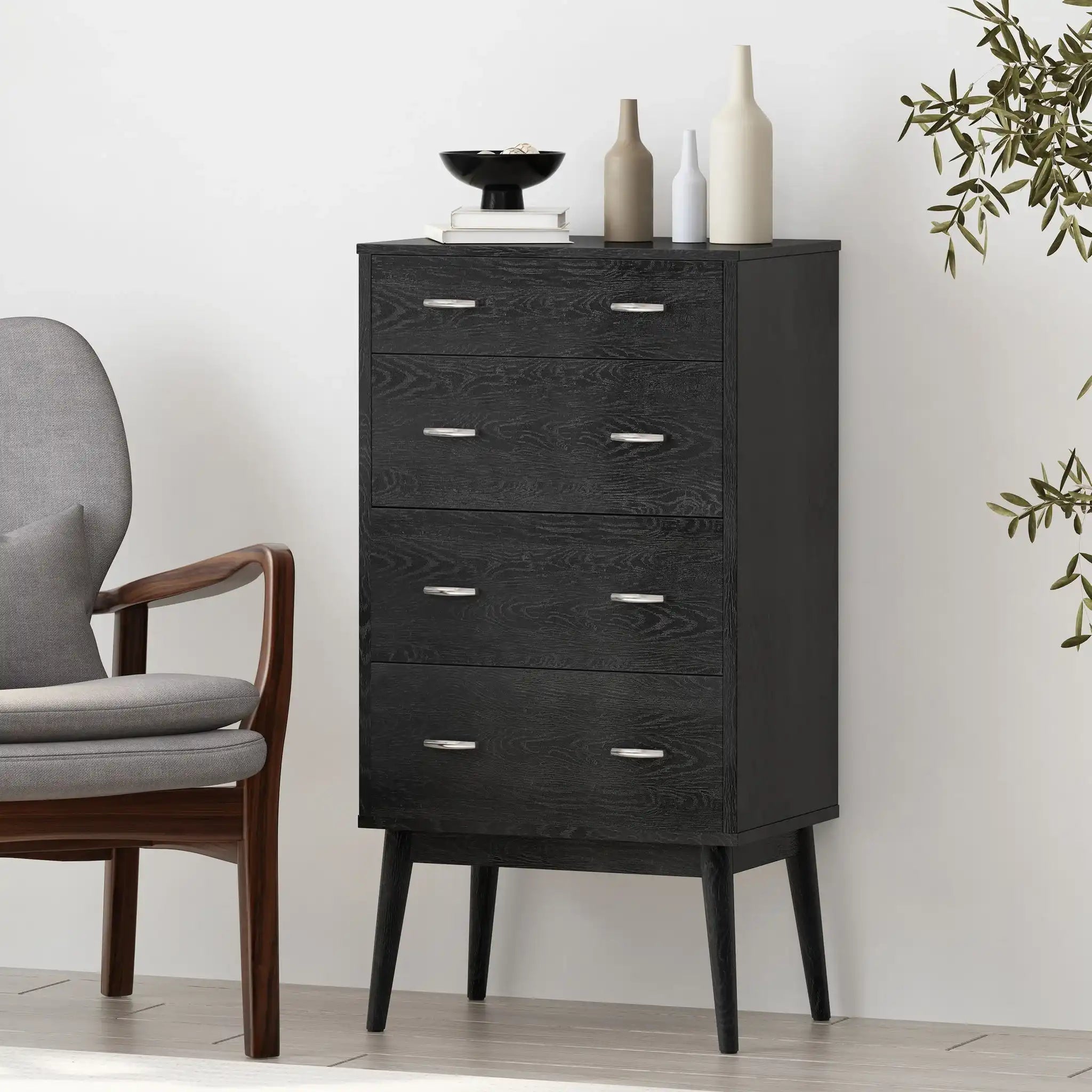 Wilbur - Faux Wood And Rubberwood 4 Drawer Dresser - Black