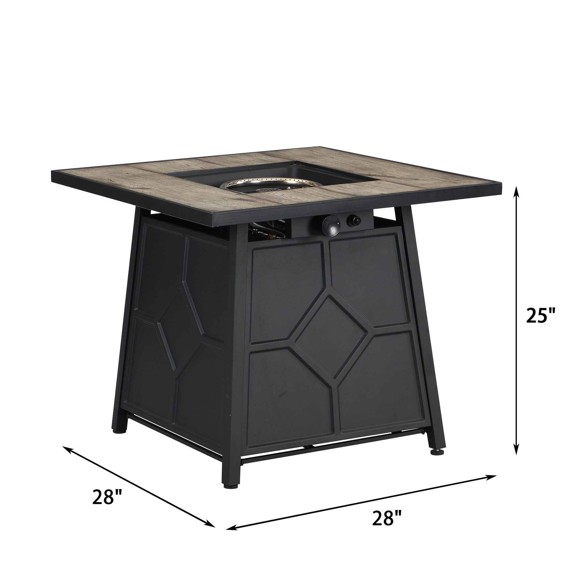 Fire Pit Table 28-Inch Square 40,000 BTU Propane Gas with Waterproof Cover