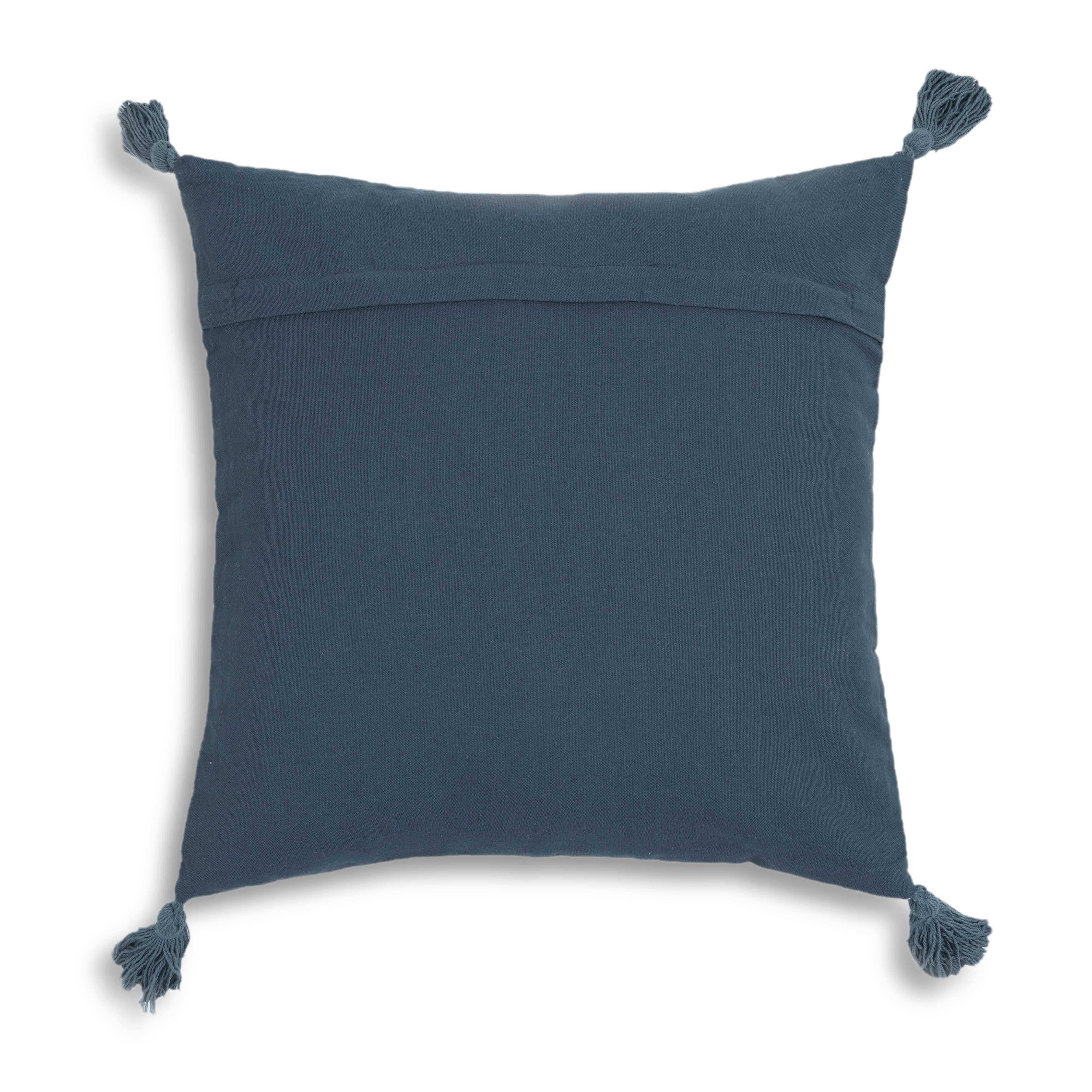 Blossom - Printed Cotton Tassel 20" Accent Cushion - Blue