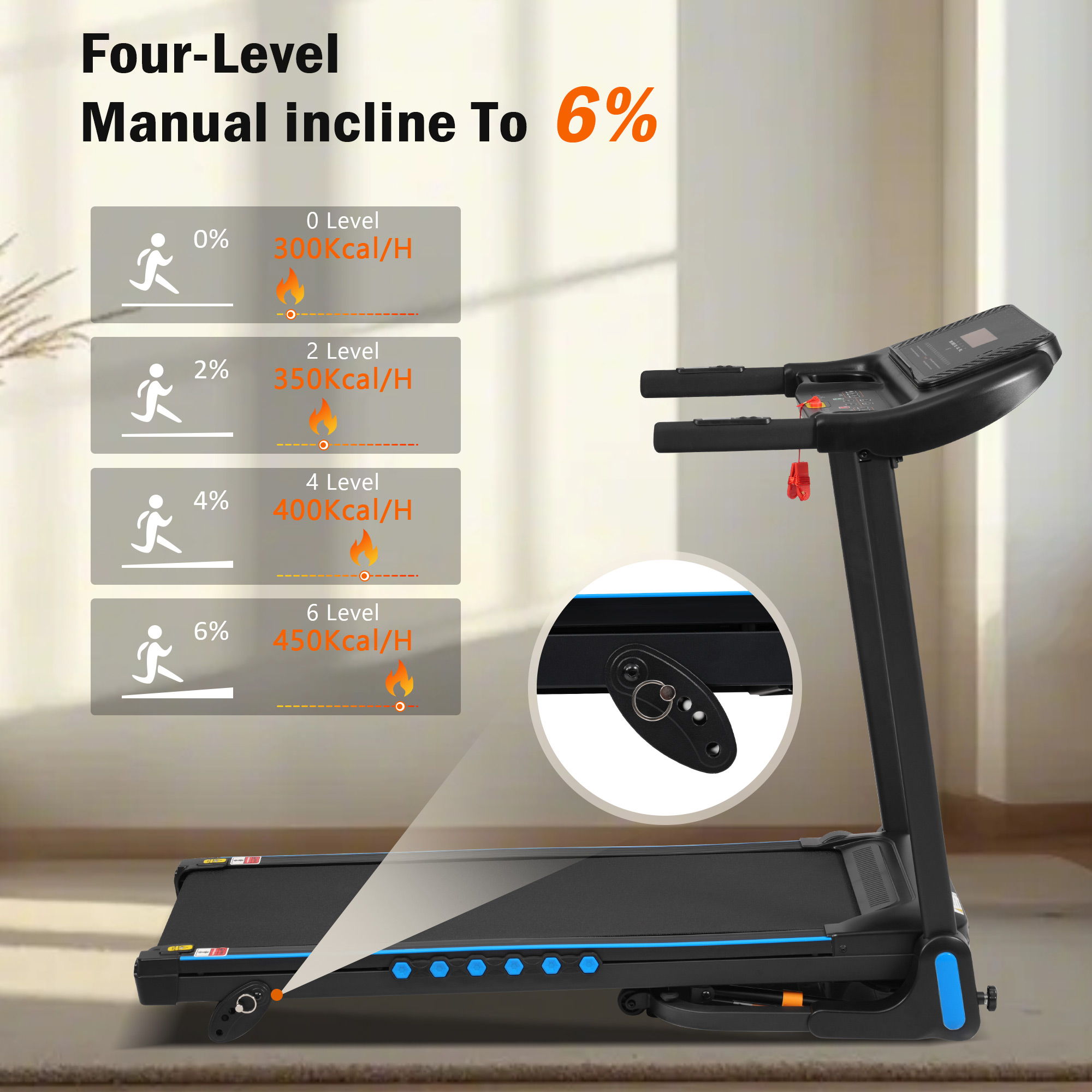 Incline Treadmill For Running & Walking, Hydraulic System Auto Folding With Type C & USB Charge For Android, 10Mph, Bluetooth Speaker - Black