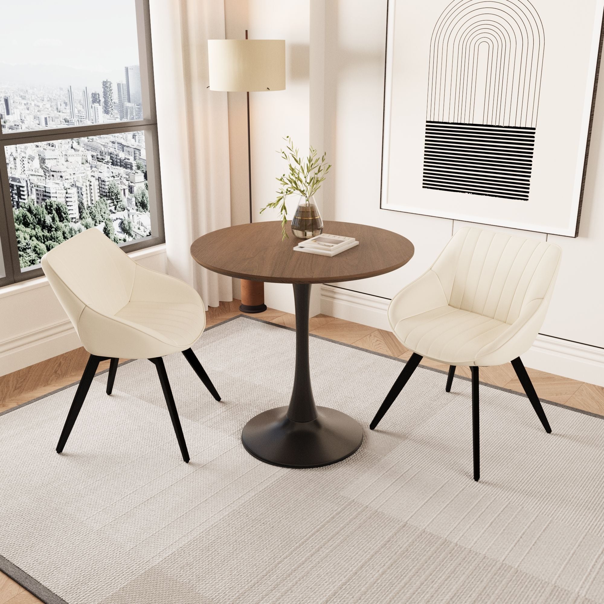 Round Dining Table Set With Tulip Design And 2 Chairs