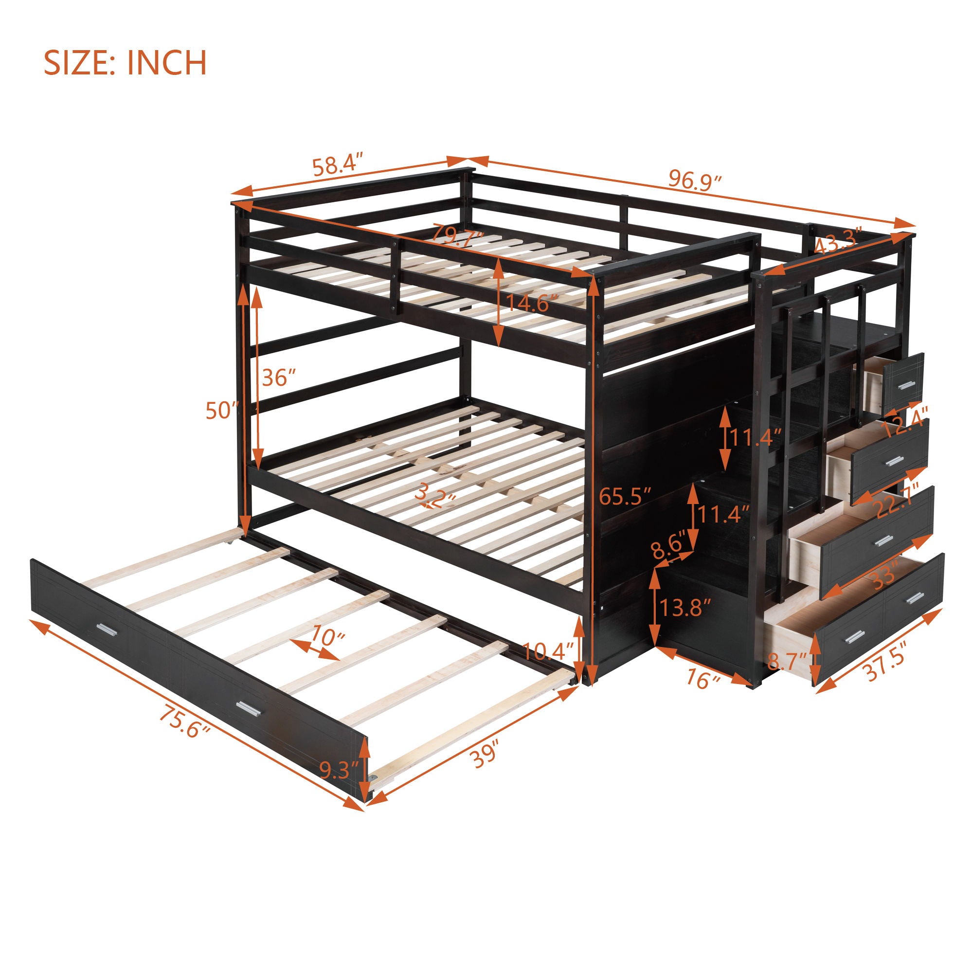 Bunk Bed With Twin Size Trundle And Staircase