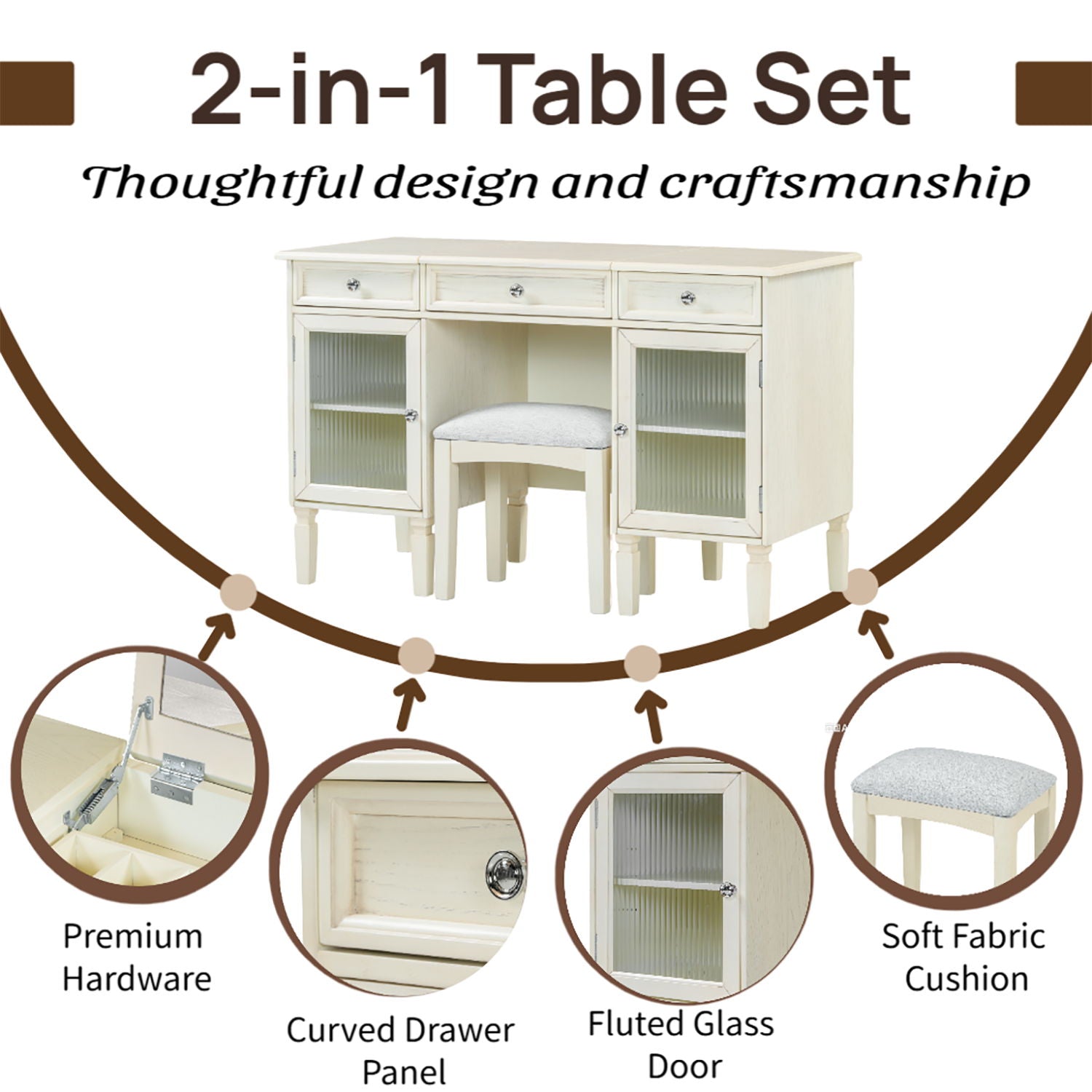 Multi Functional 2 In 1 Vanity Desk With Flip Top Mirror Material - White Oak - Best Buy Furniture