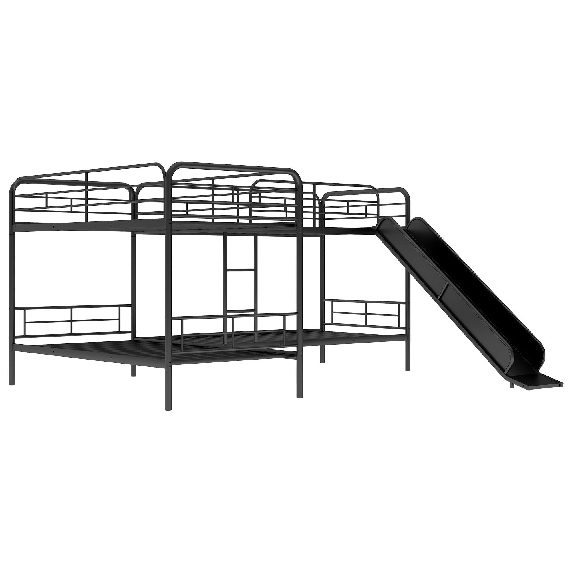 Mission Style Twin Size L-Shaped Bunk Bed With Slide And Ladder - Black