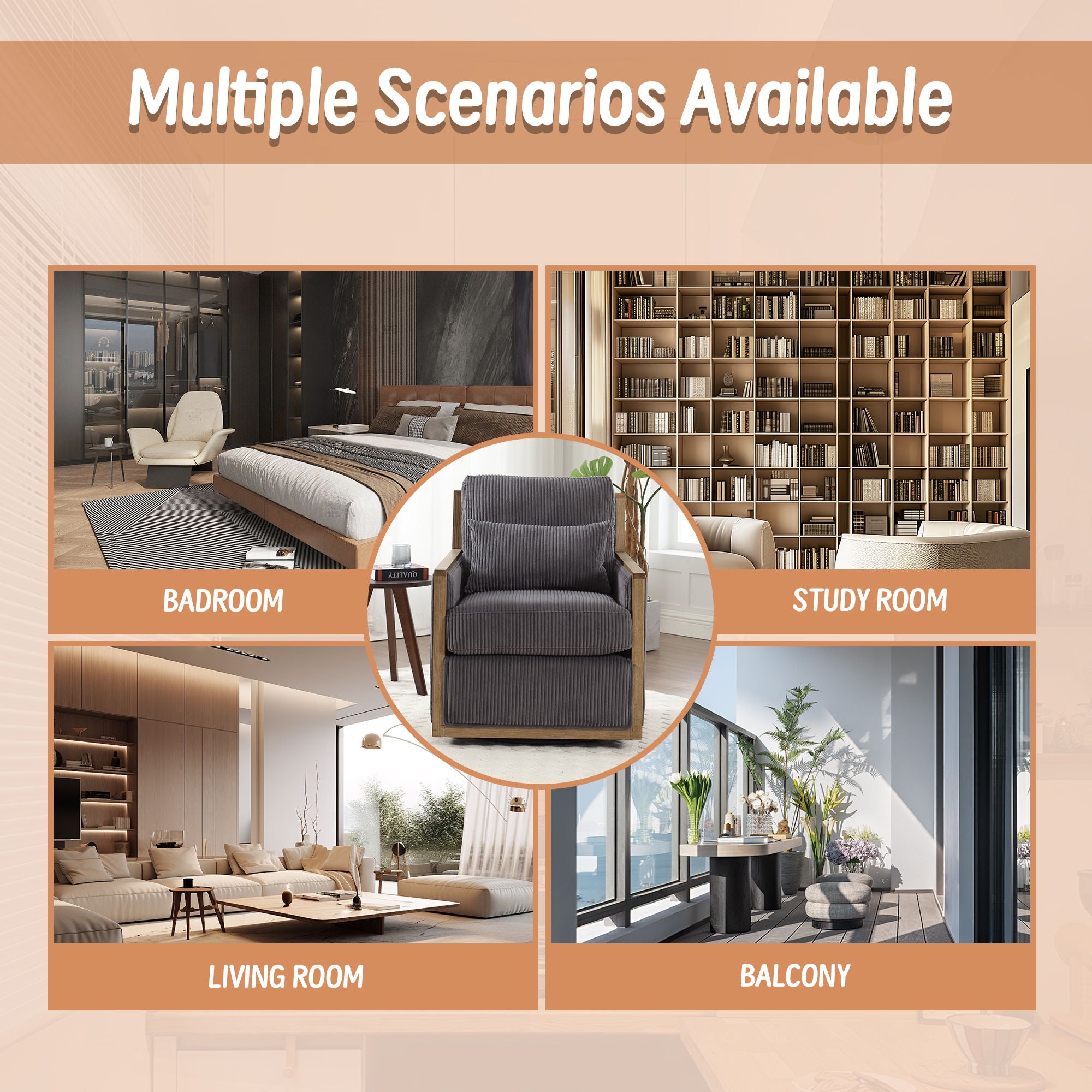 Comfy Accent Barrel Chair, 360 Degree Swivel