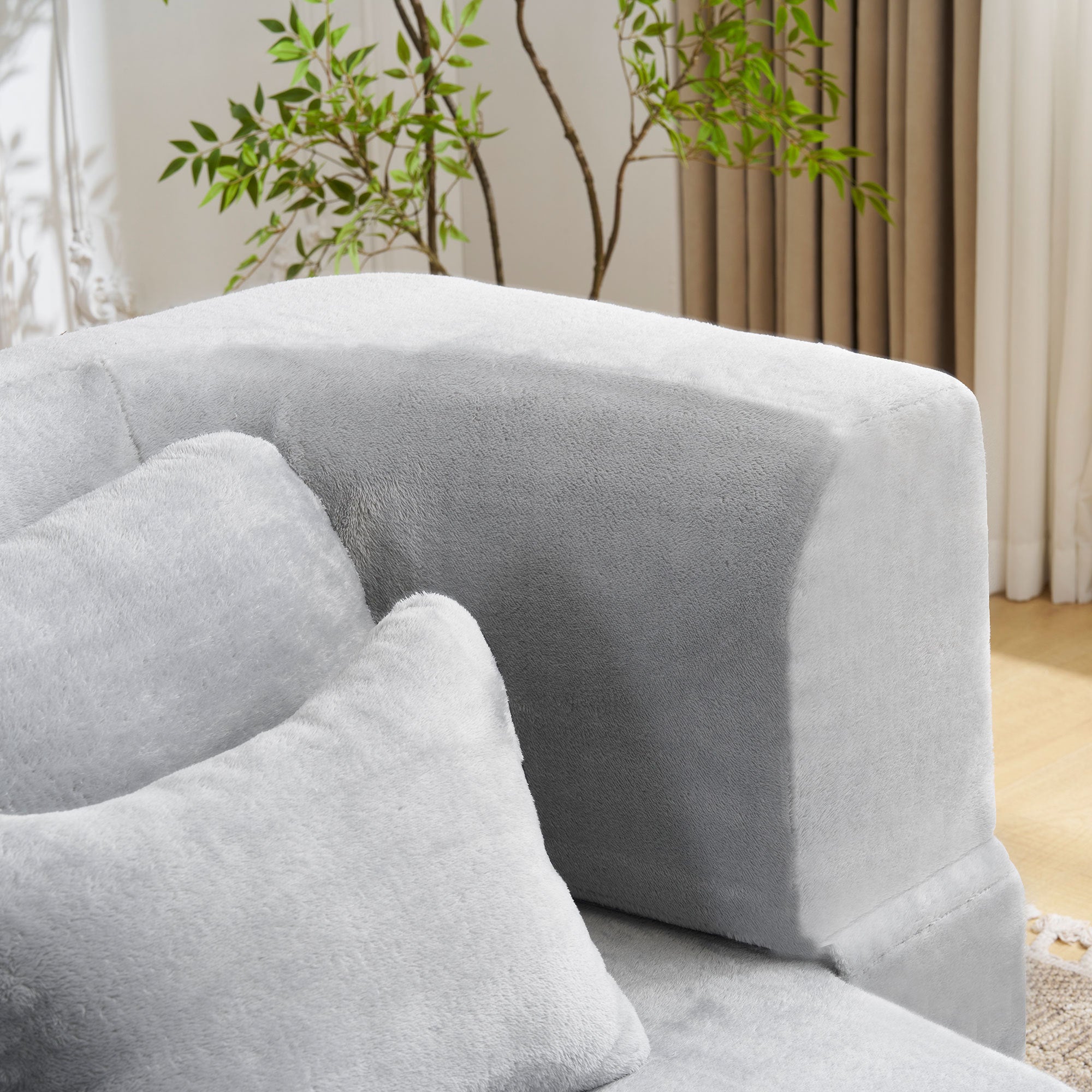 Queen Size Modern Light Grey Floor Sofa with 4 Pillows