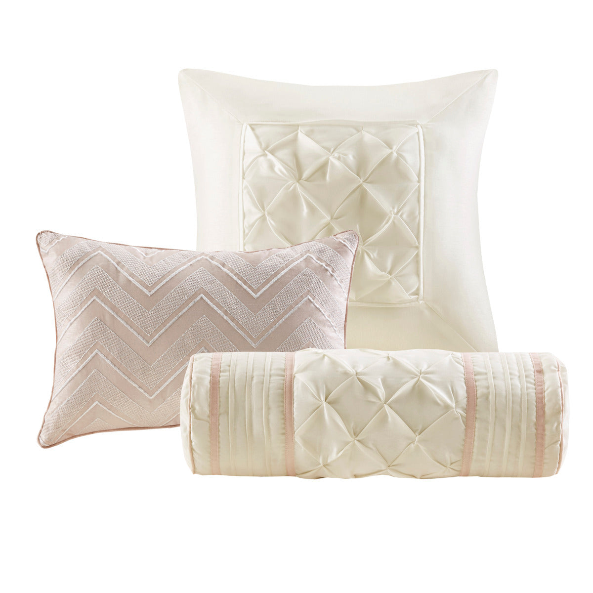 7 Piece Tufted Comforter Set Blush Queen