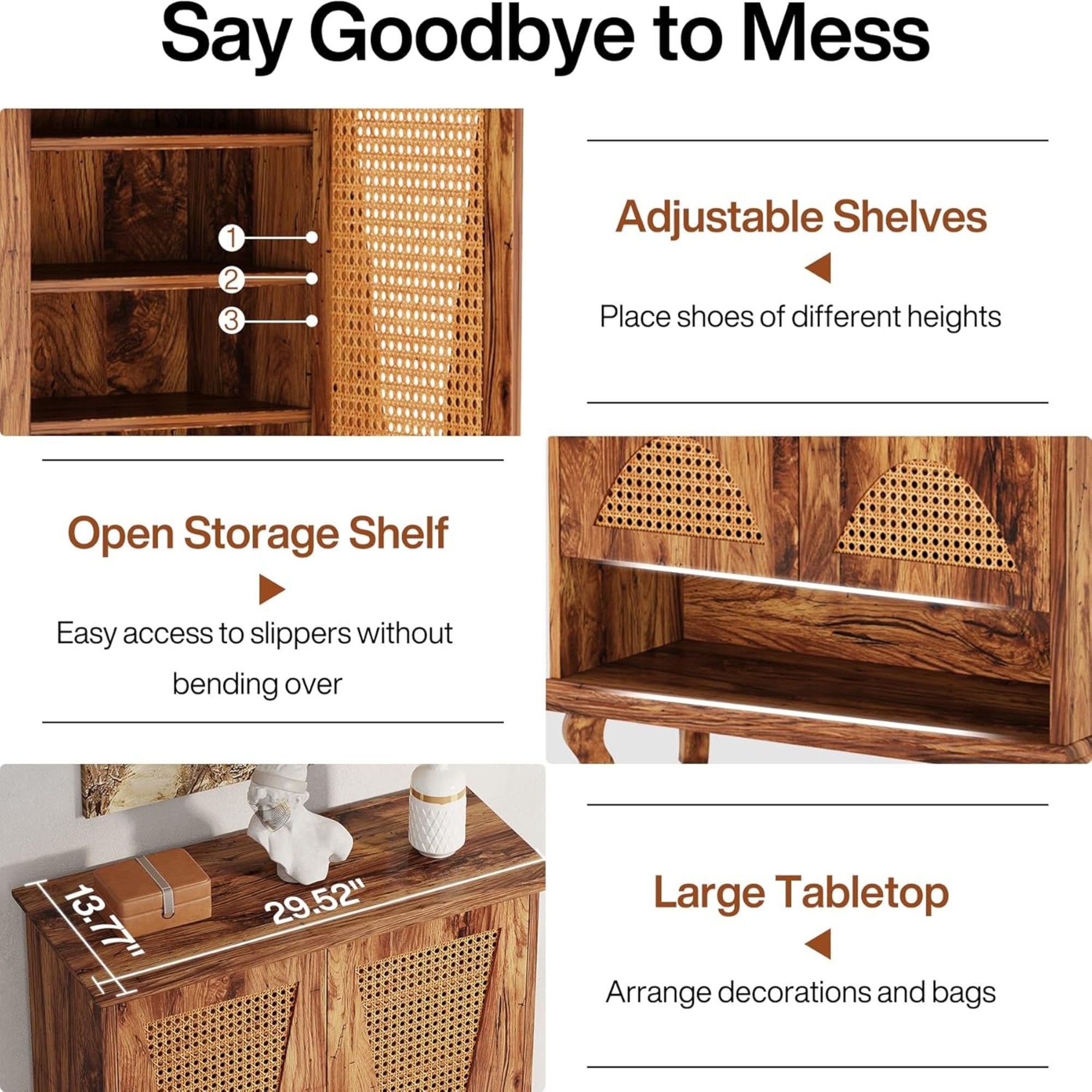 Shoe Cabinet With 5 Tier Freestanding Organizer, Ventilated Doors - Natural Wood