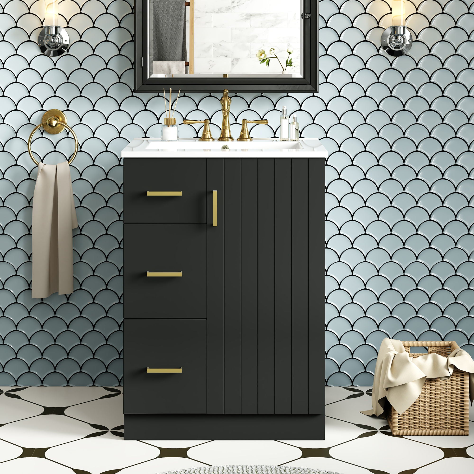 Bathroom Vanity With Sink, Compact Cabinet With 2 Drawers And Soft-Closing Door, Under-Mount Basin - Black