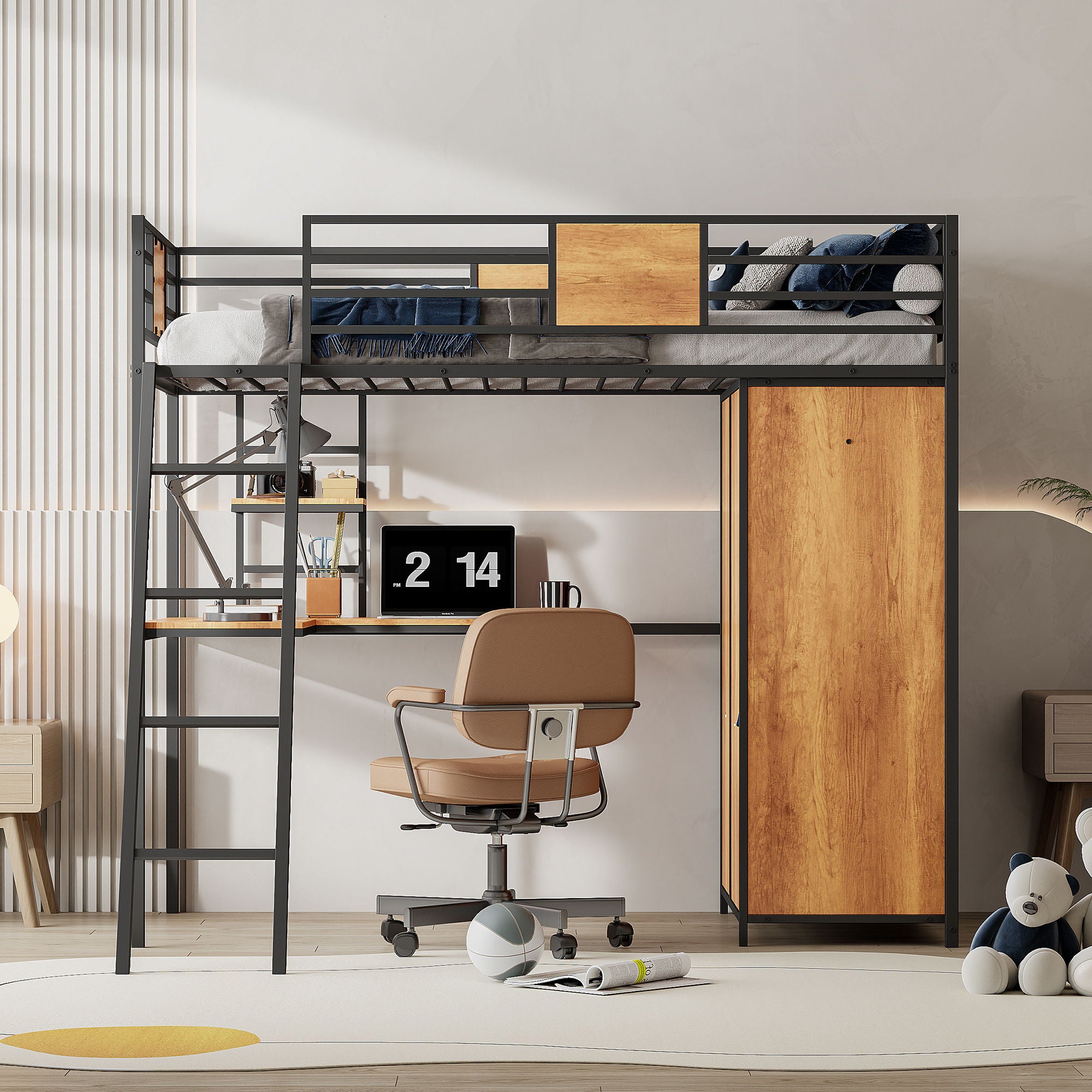 Loft Bed With L Shape Desk And Wardrobe