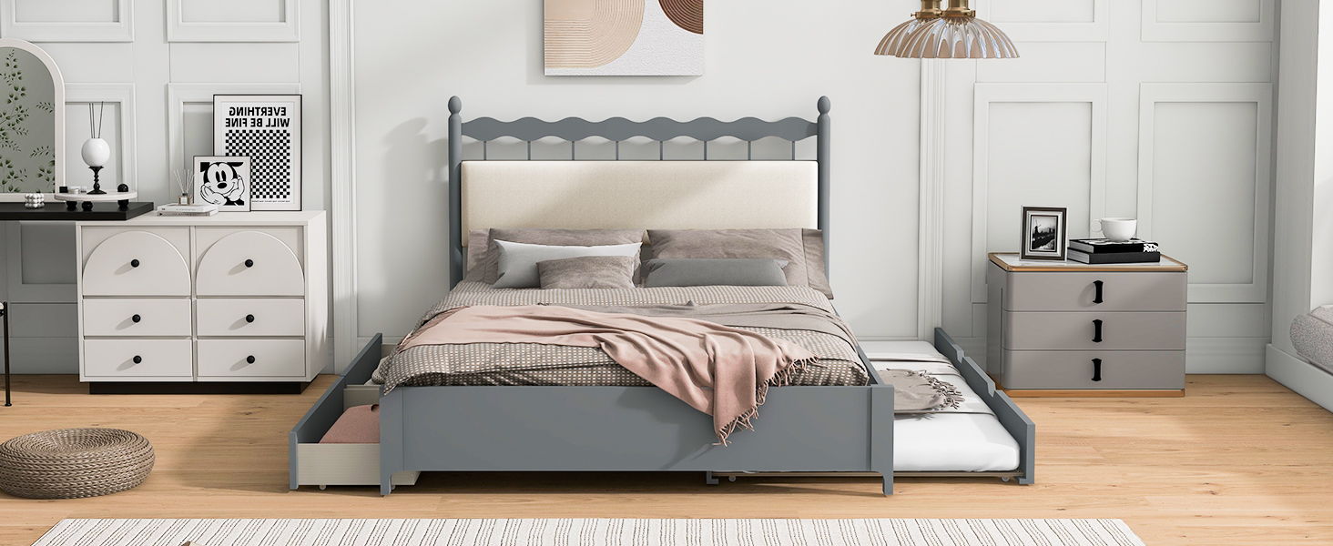 Storage Platform Bed With 2 Big Drawers & Trundle