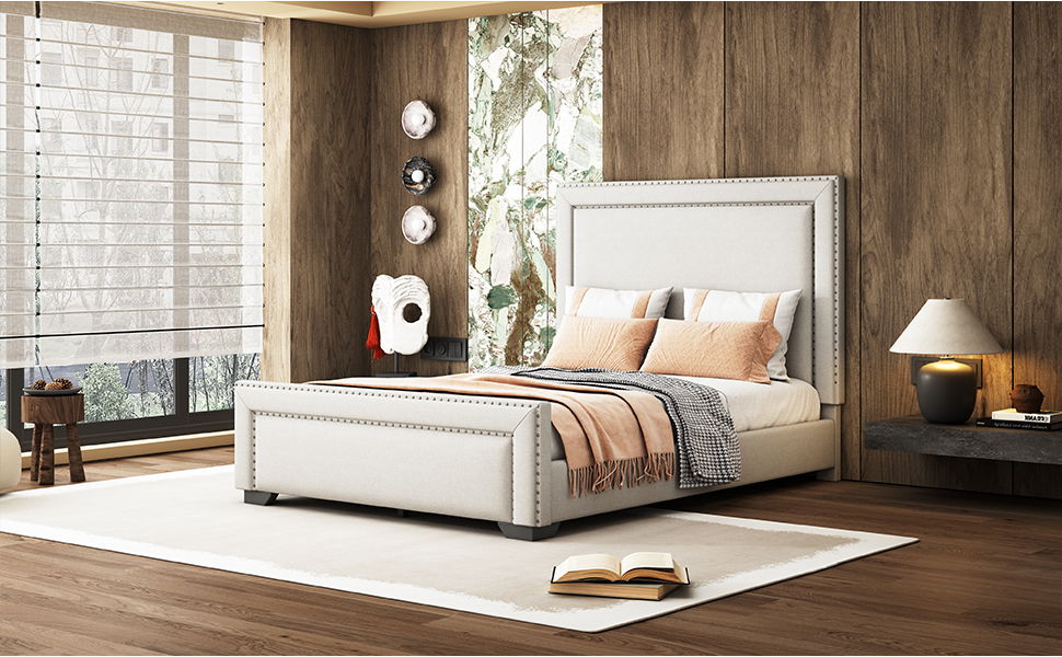 Upholstered Bed With Slats Support, No Box Spring Needed