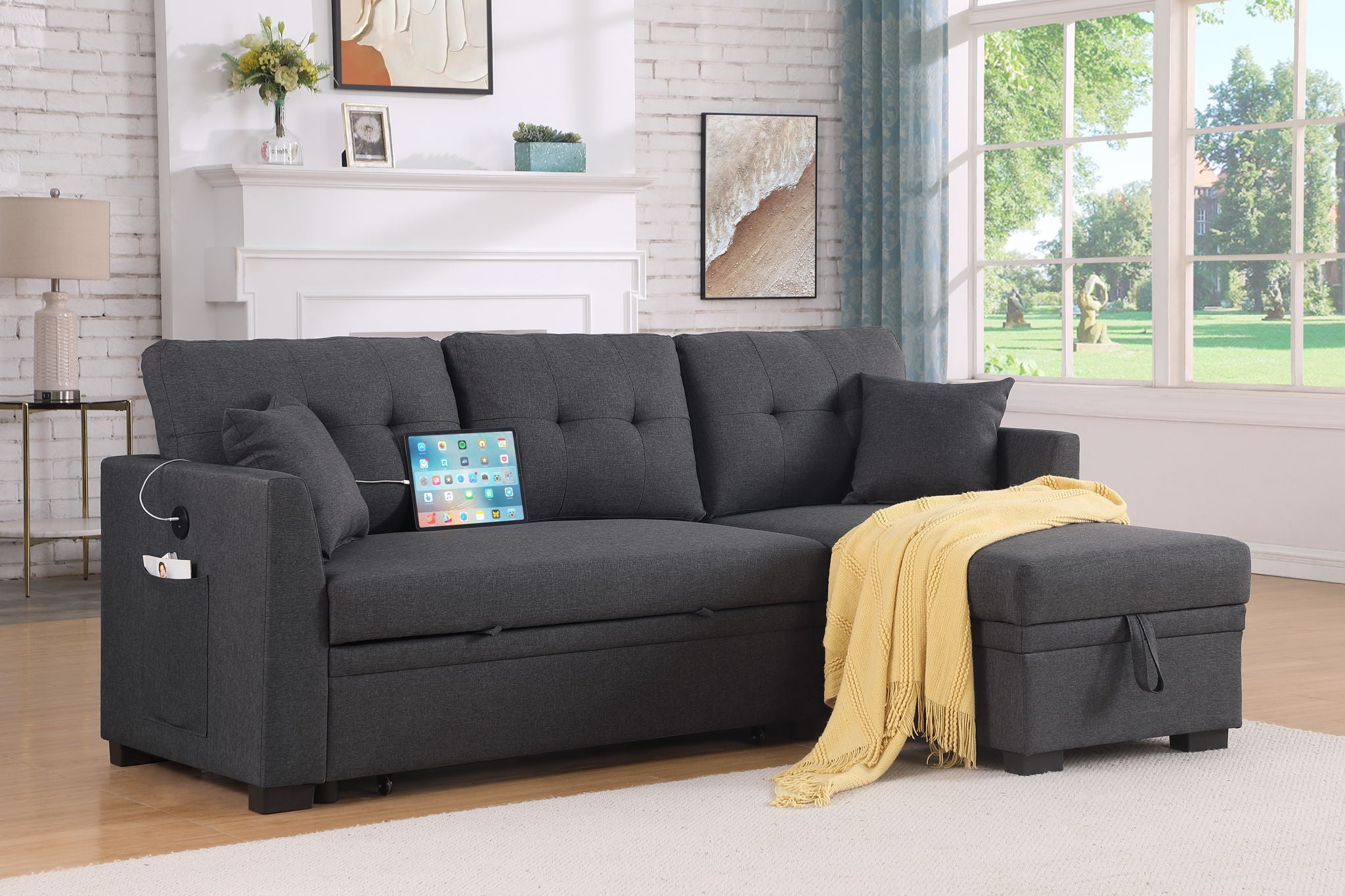 Stylish Sectional Sofa Bed - Dark Gray