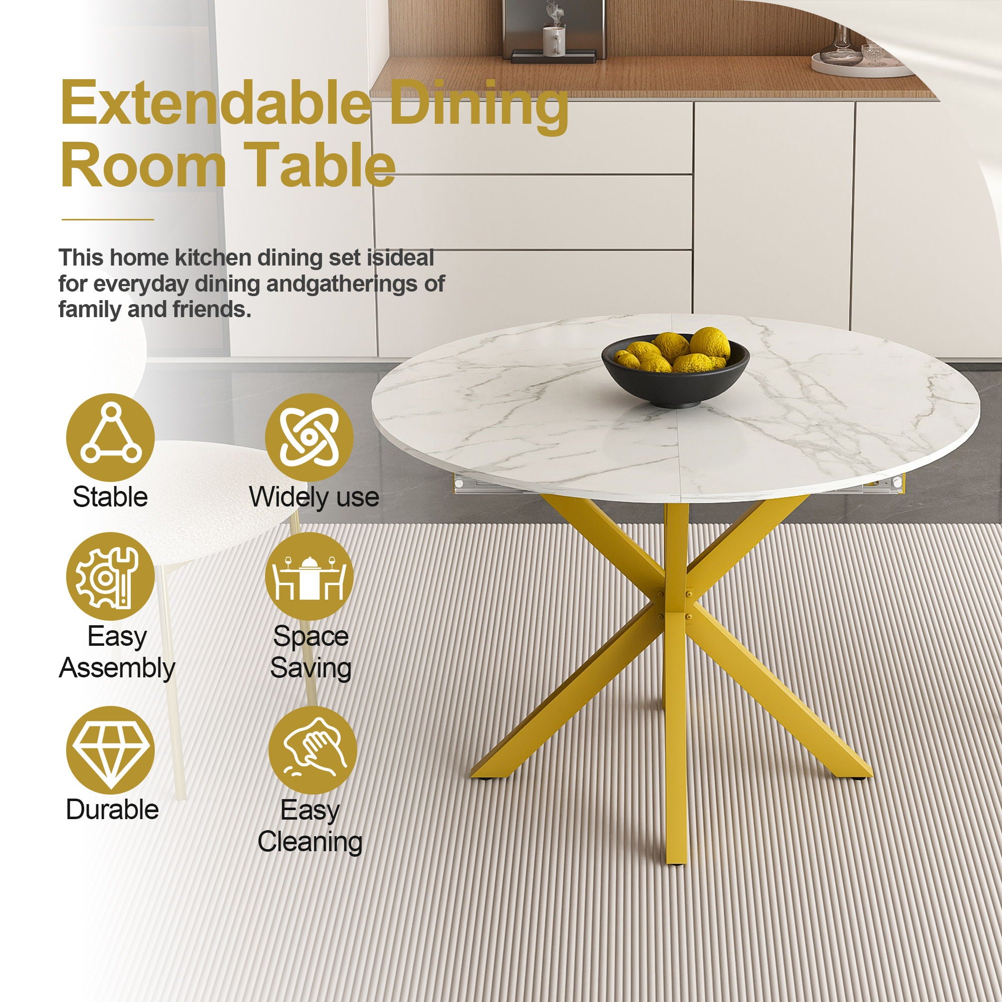 Round Dining Table With Extendable Blades, X Base