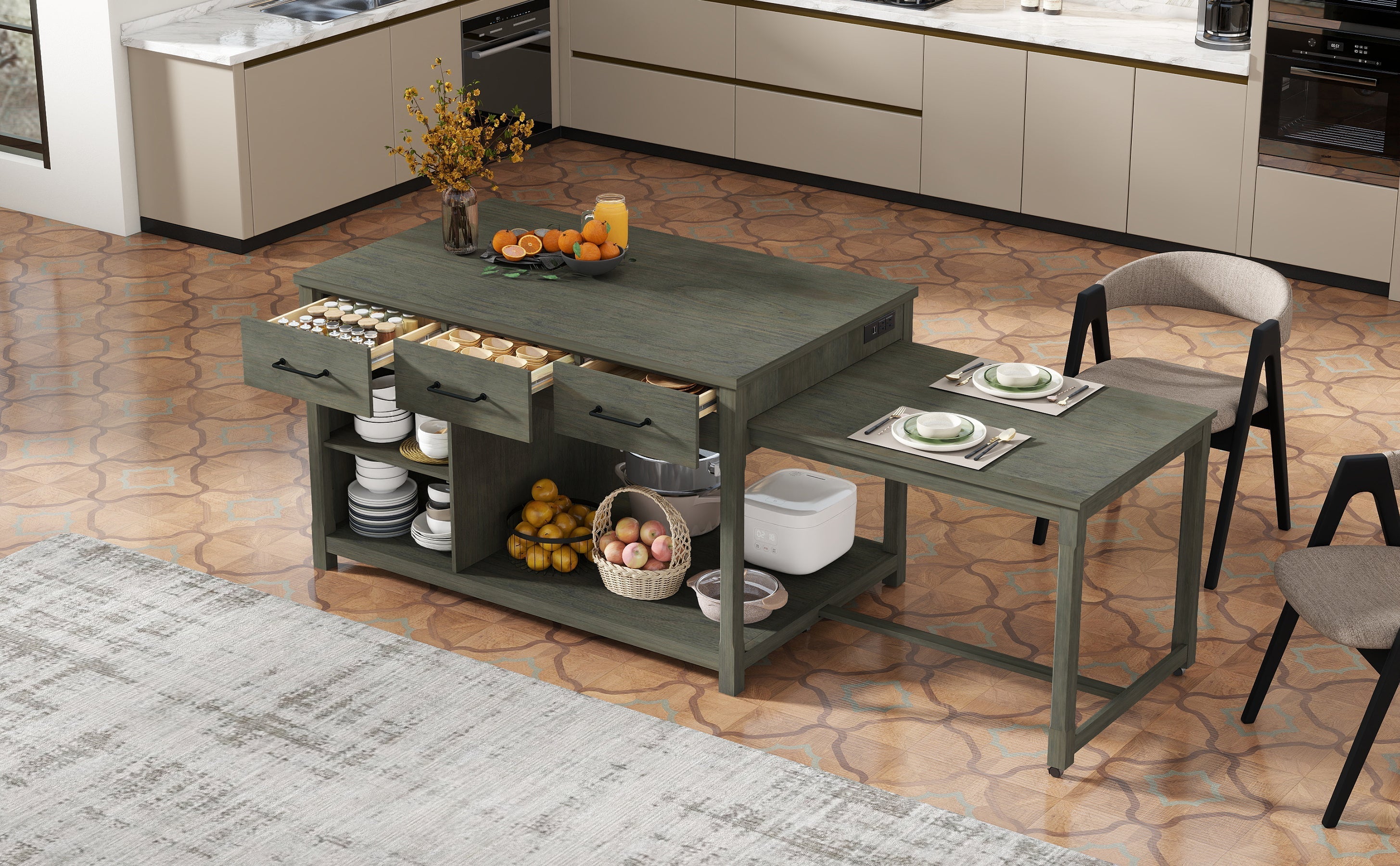 TREXM Extendable Kitchen Island with Storage