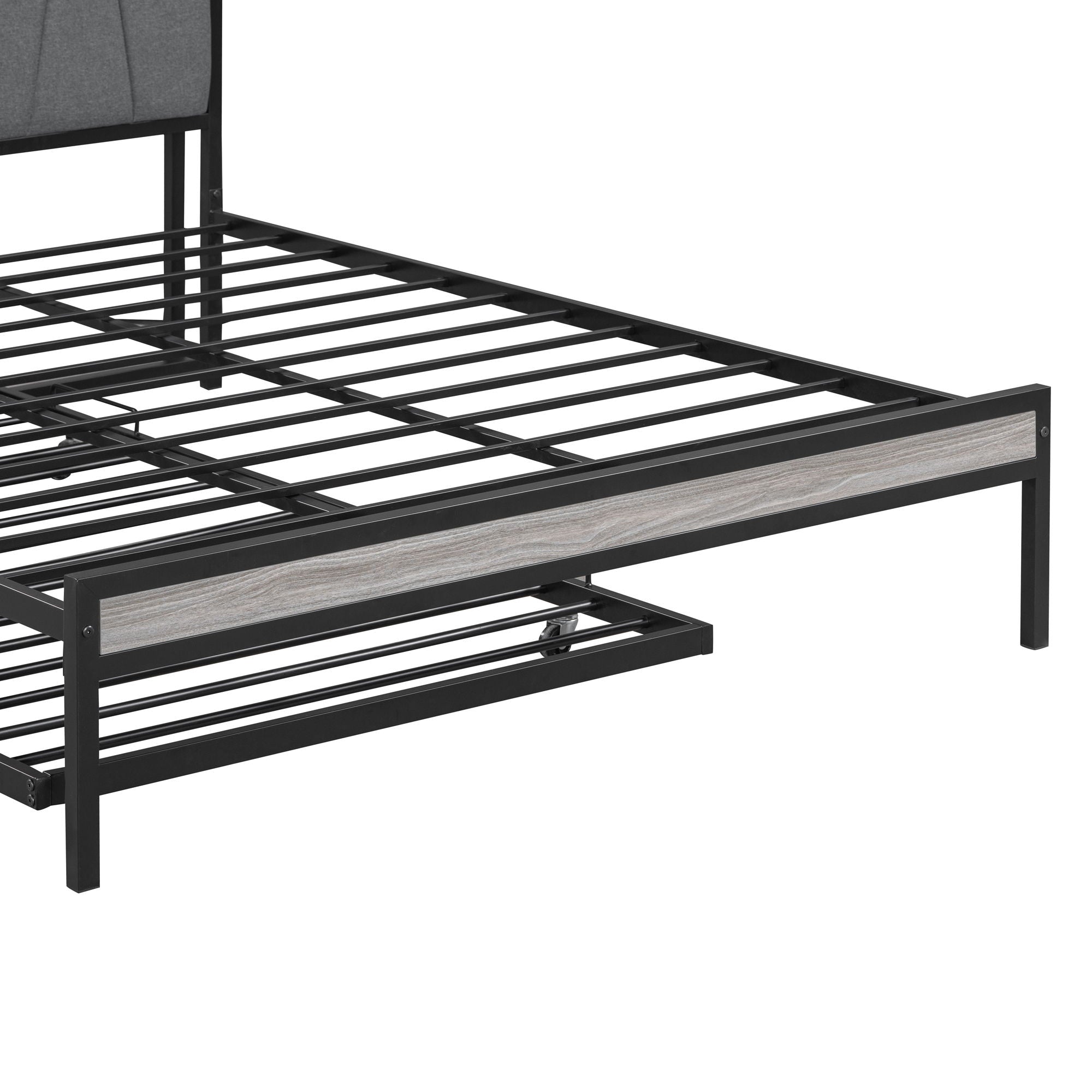 Platform Bed Frame With Trundle, USB Ports And Slat Support, No Box Spring Needed