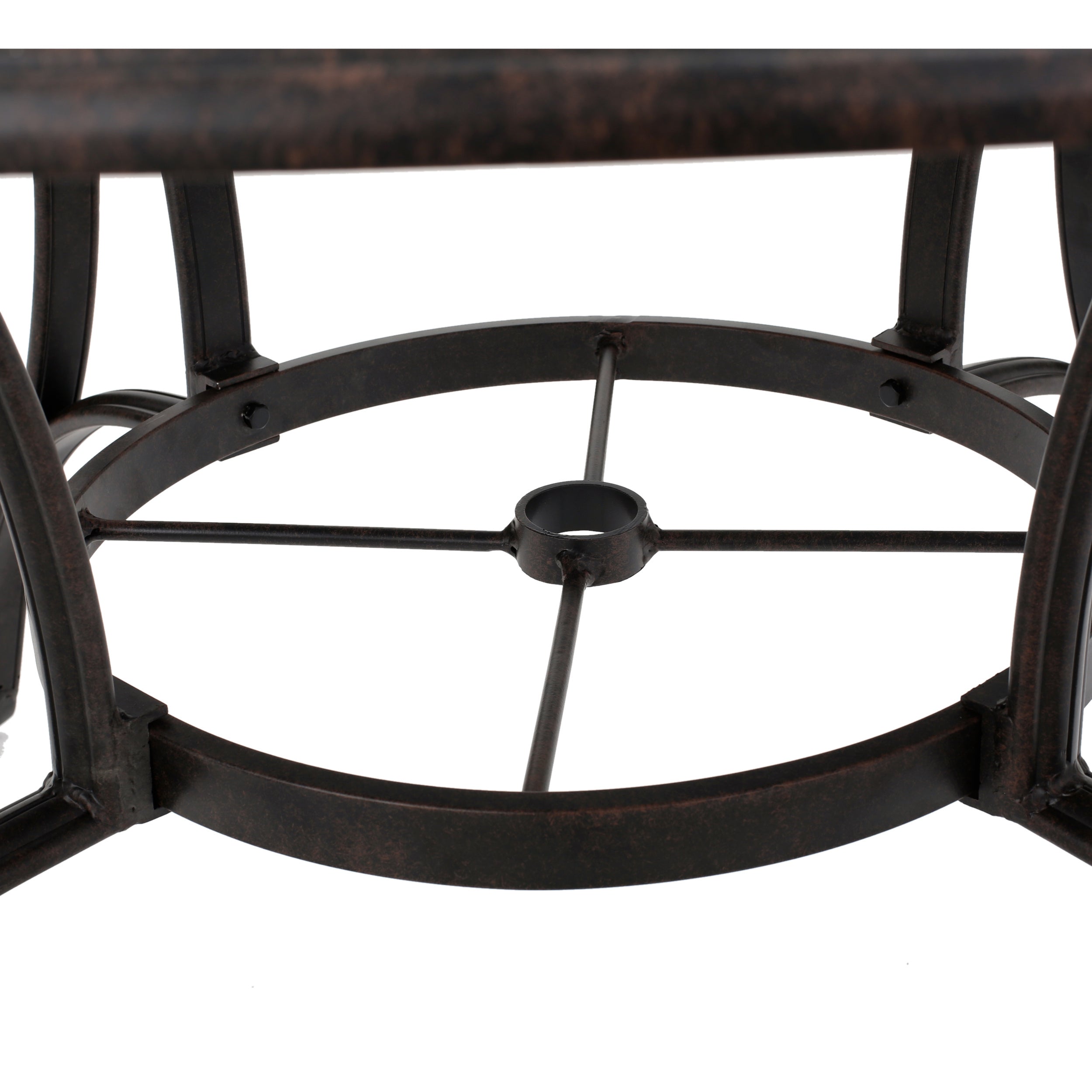 Outdoor cast aluminum circular dining table, bronze