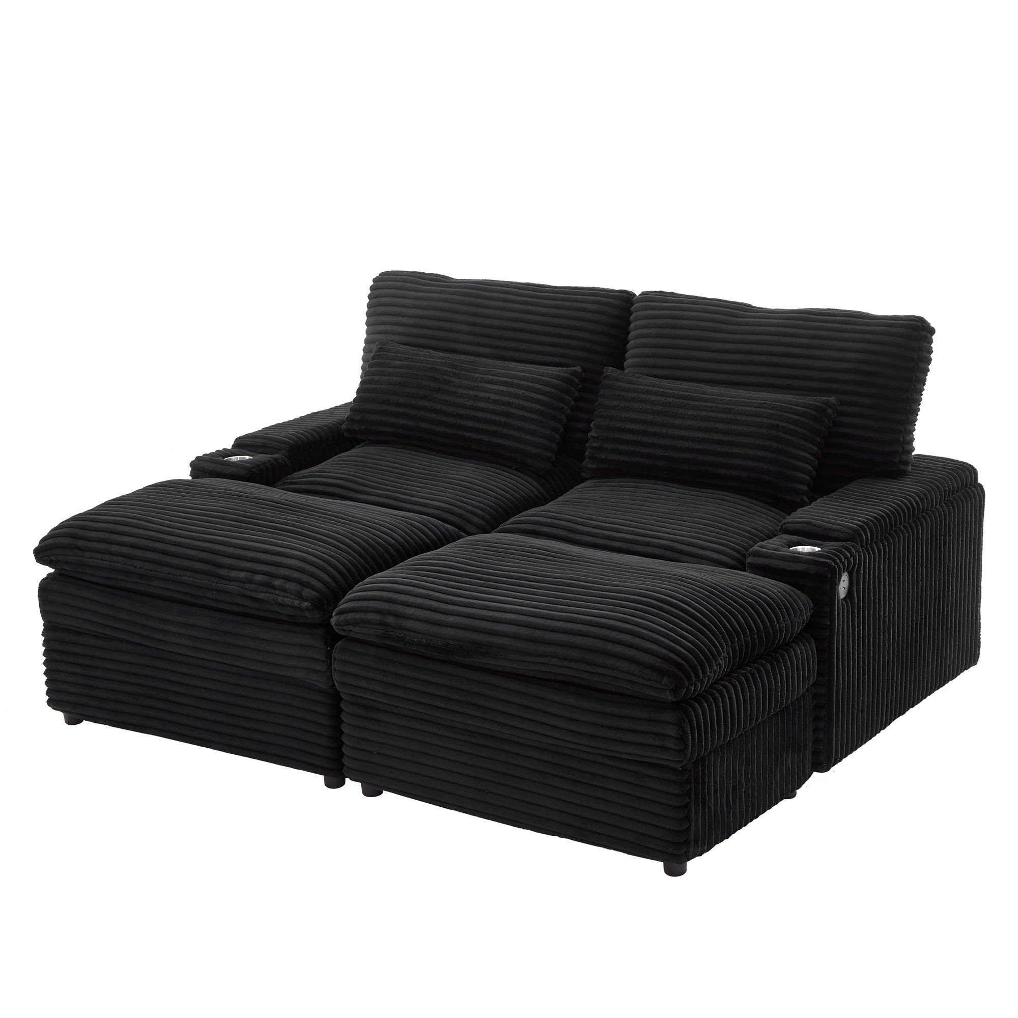 Convertible Loveseat Sofa With Storage, USB Ports, Cup Holders