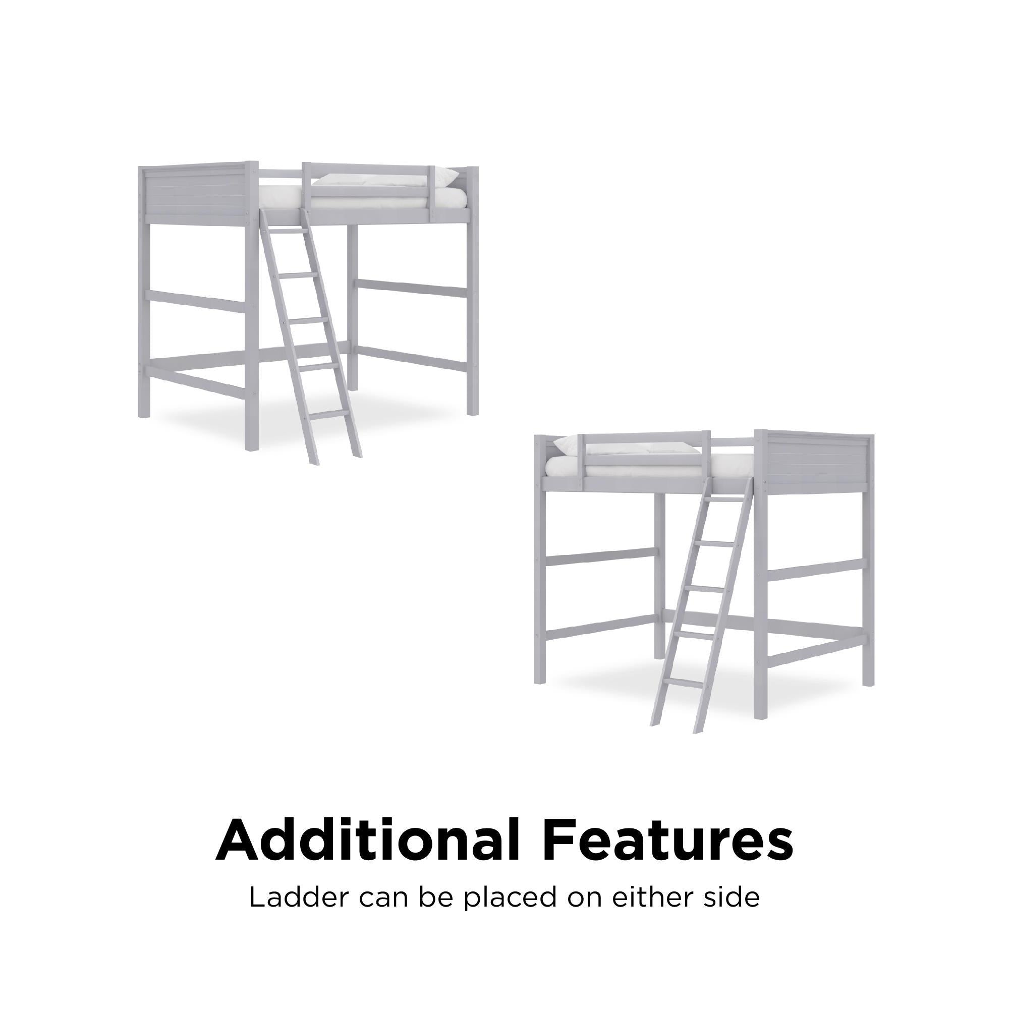 Denver - Full Size Loft Bed, Spacious Under Bed Space, Ladder & Guardrails - Gray