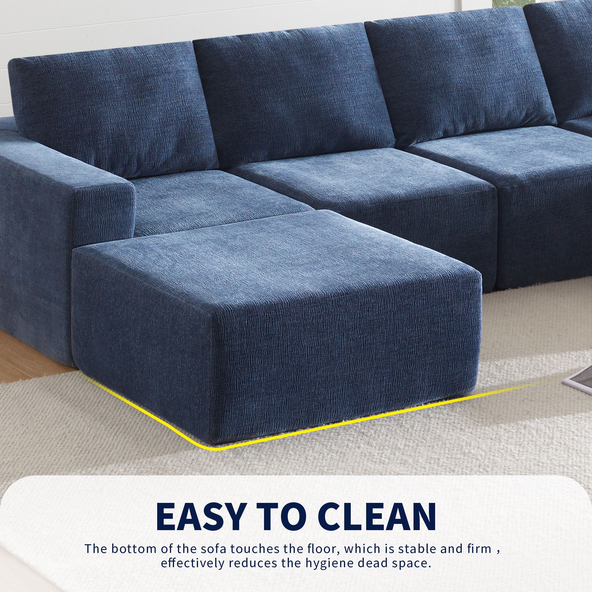 Modular U Shaped Sectional With Ottomans, Luxury Cloud Floor Couch With Deep Seat Fully Compressed Upholstered Sofa