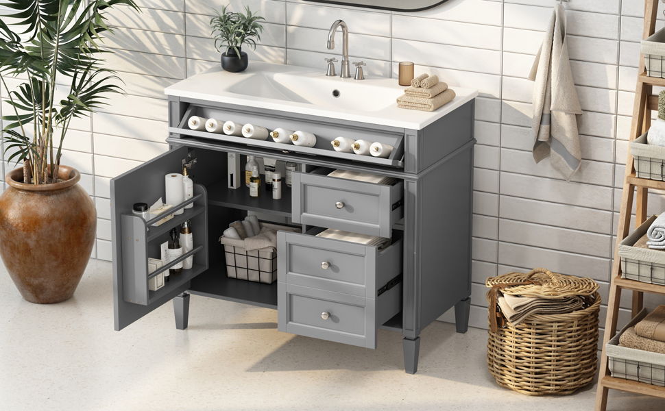 Bathroom Vanity & Top Sink, Modern Bathroom Storage Cabinet With 2 Drawers And A Tip-Out Drawer
