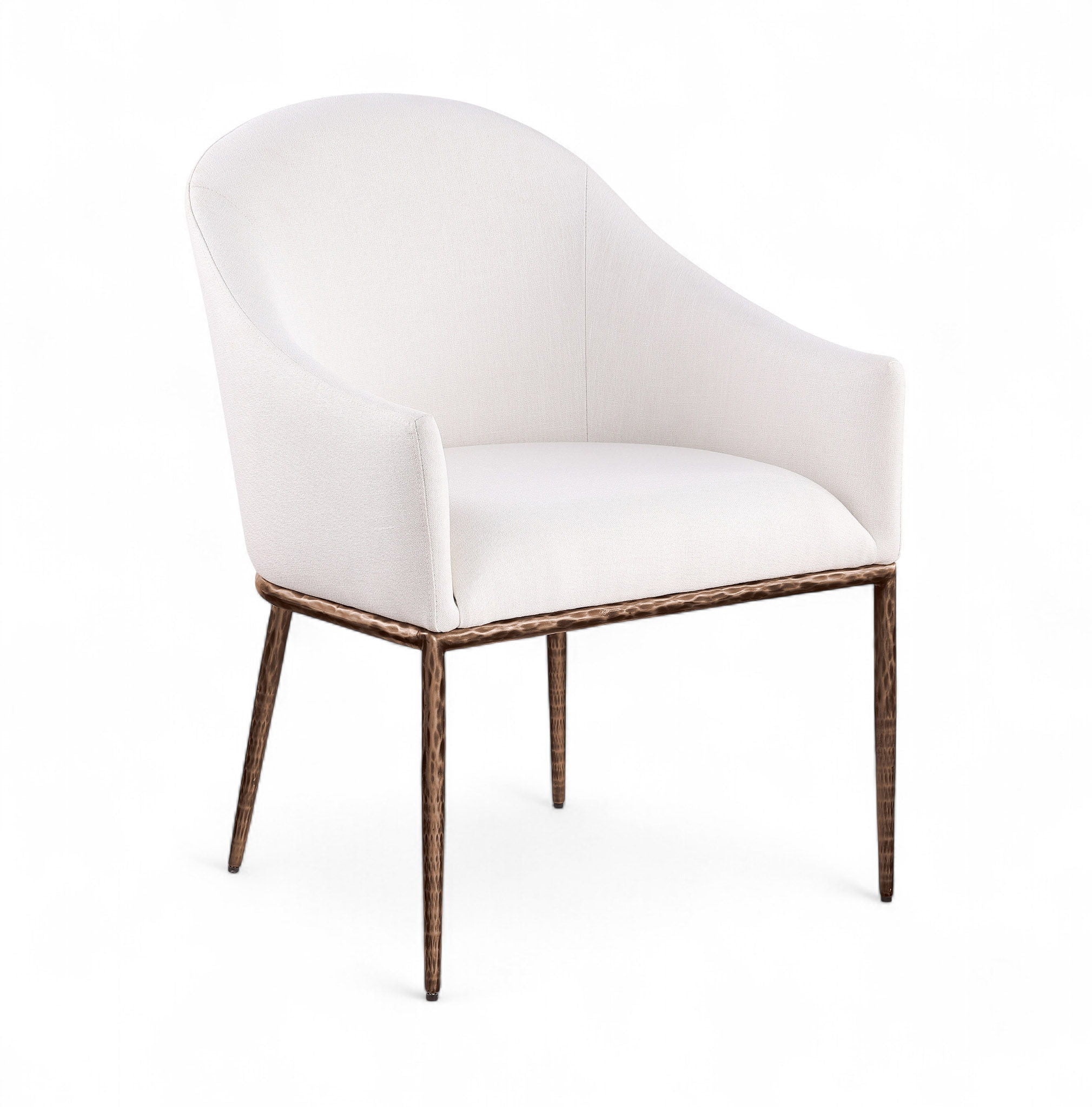 Ferro - Linen Textured Performance Fabric Upholstered Dining Arm Chair - Cream / Brushed Bronze