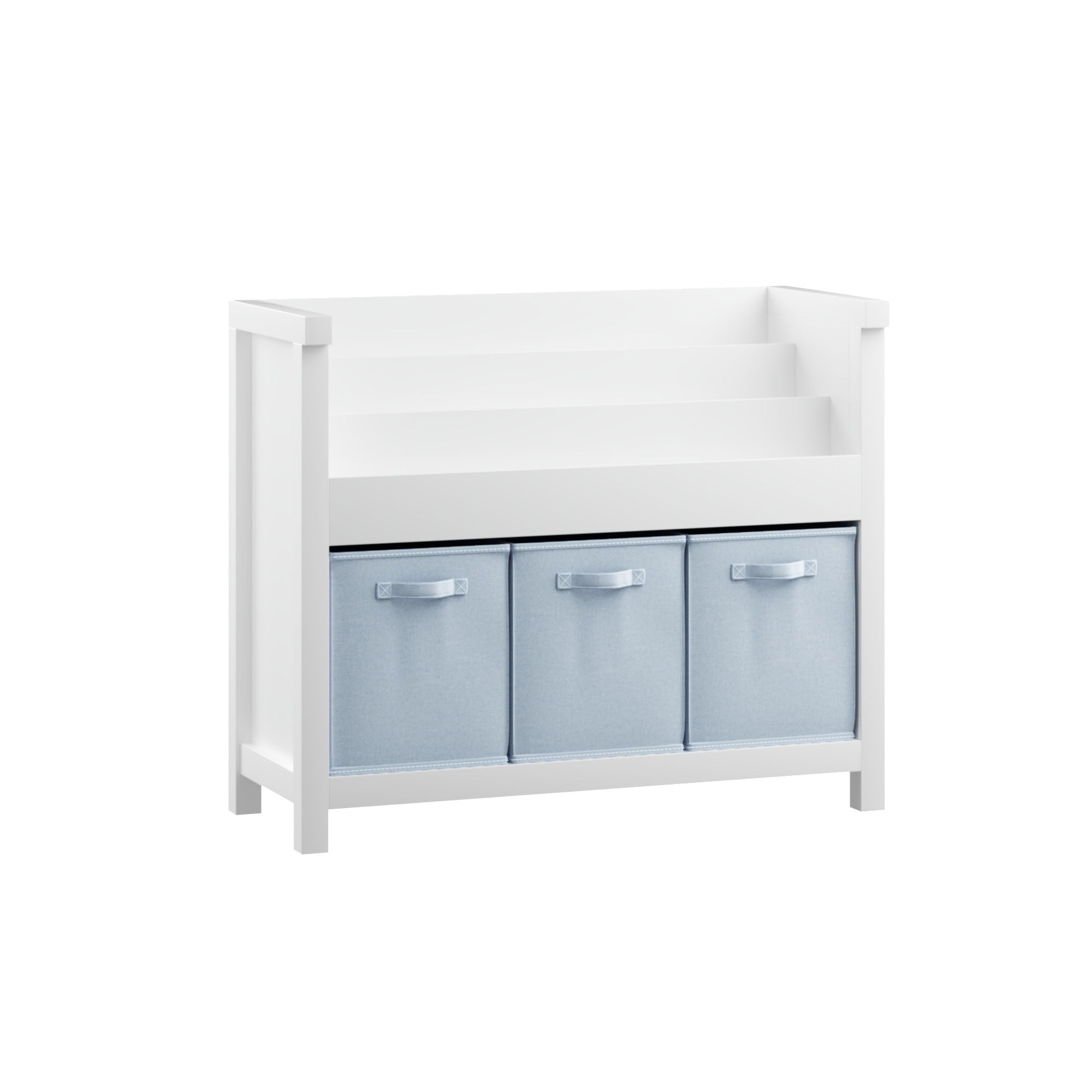 Bookshelf With 3 Tier Front Facing Storage And 3 Bins, Toddler Bookcase For Playroom - White