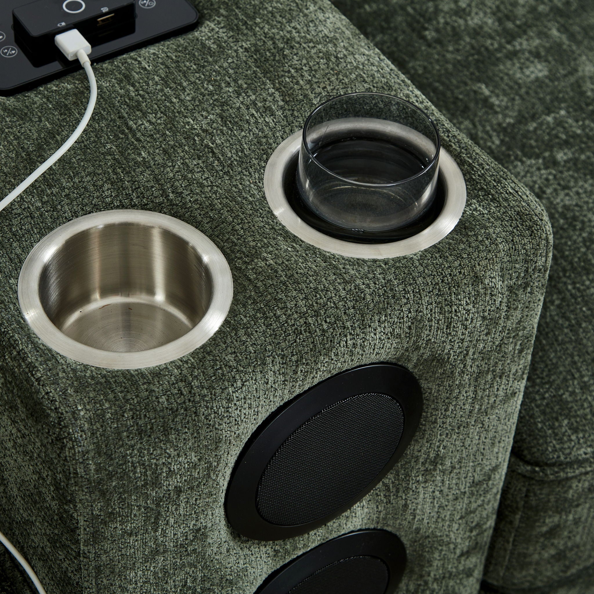 Modern Sectional Sofa U-Shaped With Movable Ottomans, Bluetooth Speakers, LED Lights And Modular Storage