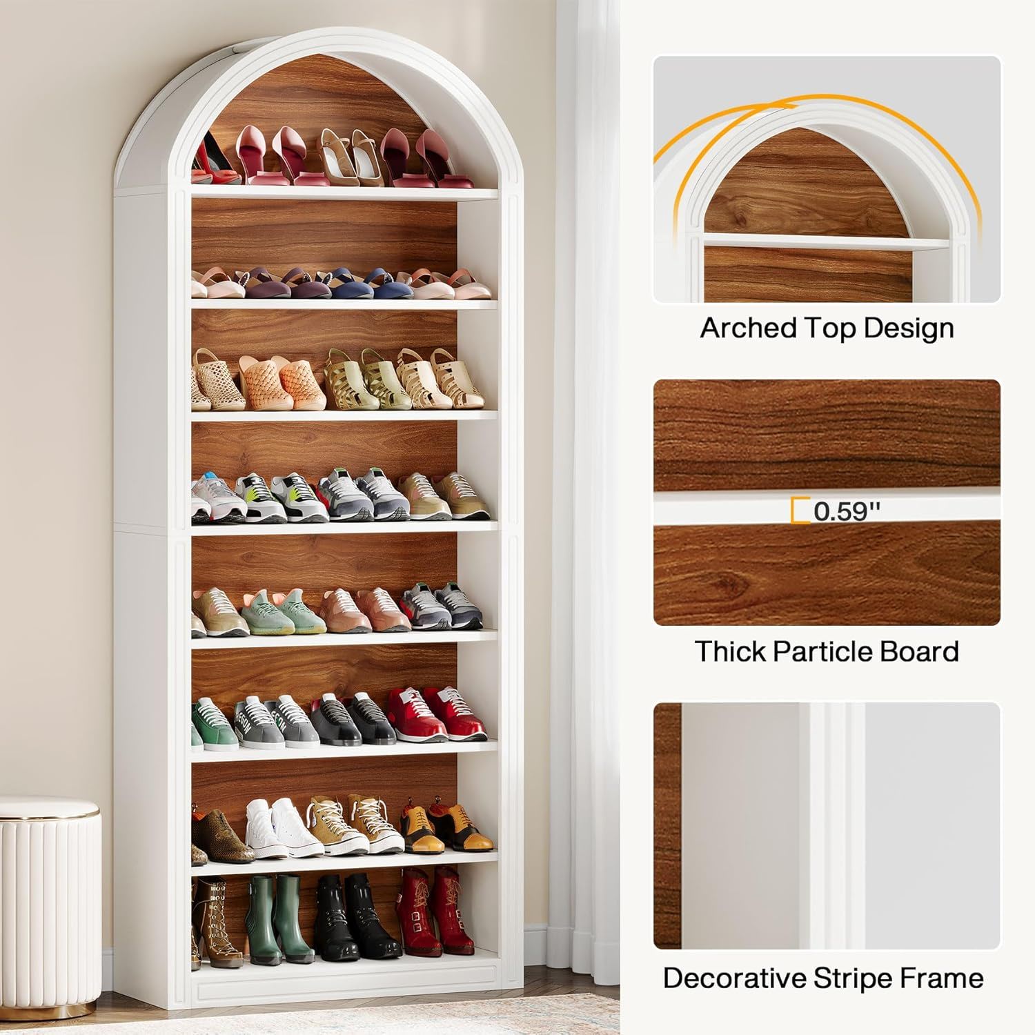 8 Tier Arched Open Display Shelving Unit For Living Room