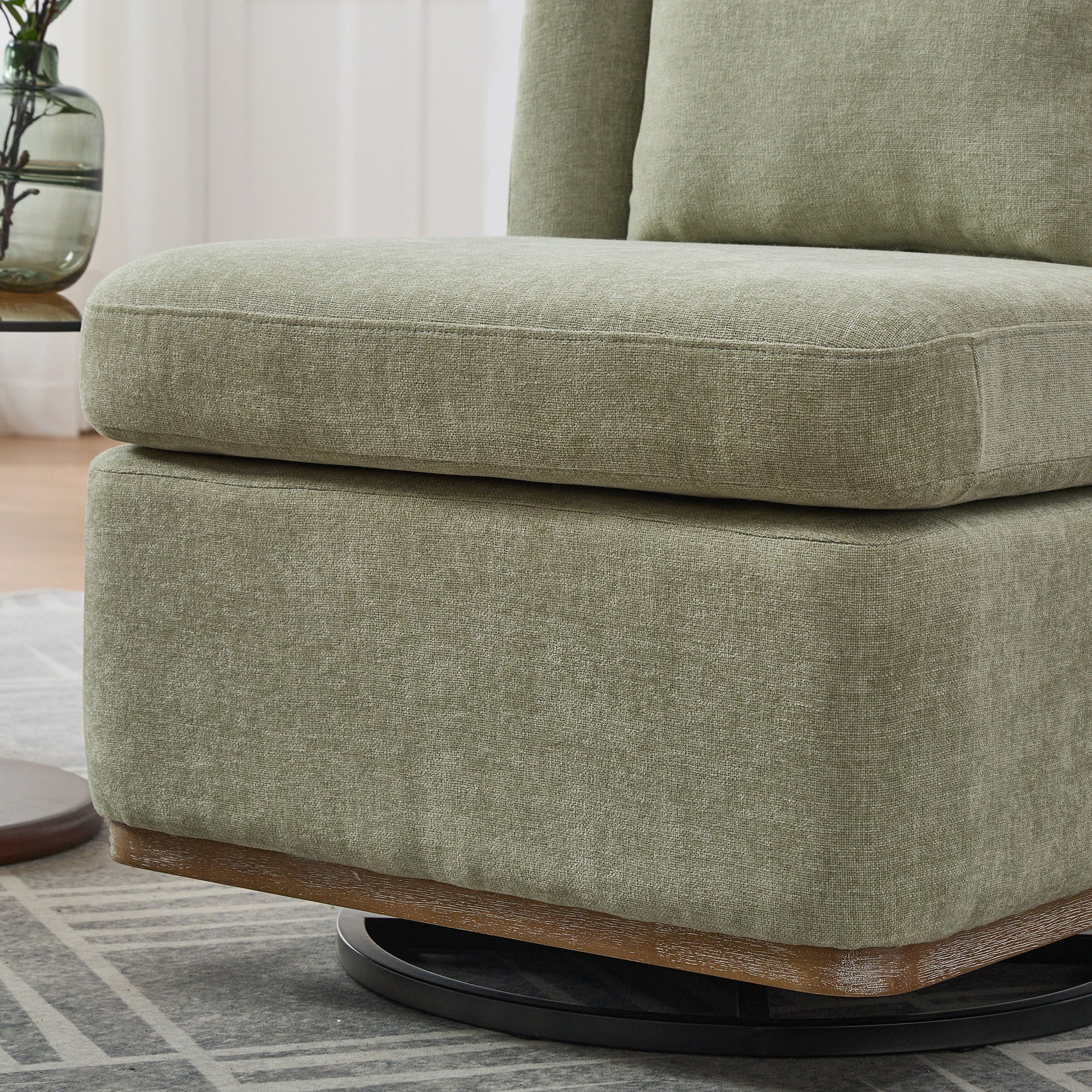Wide Modern Chenille Cushioned Armless Metal Base 360° Swivel Chair With Pillow