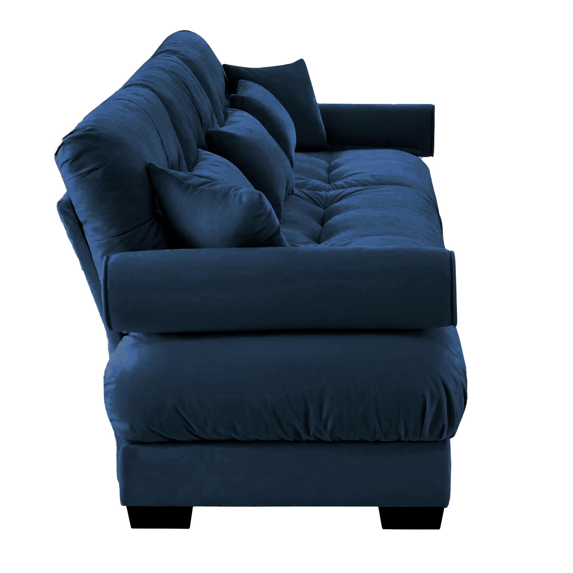 Modern Sectional Sofa With Ottoman, Round Bolster Armrests, Waist And Throw Pillows