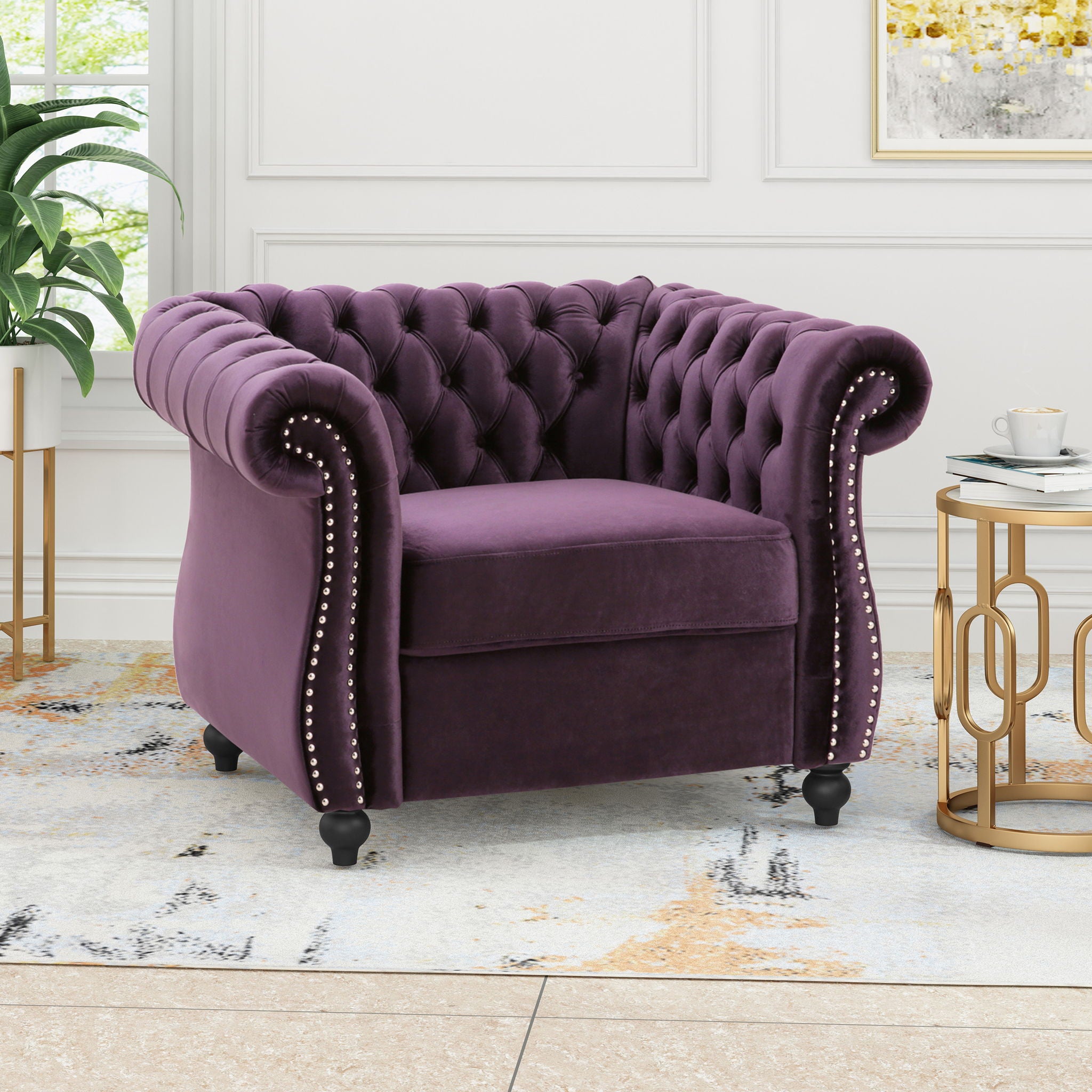 Nexuson - Upholstered Chesterfield Chair With Deep Tufted And Nailhead Trim