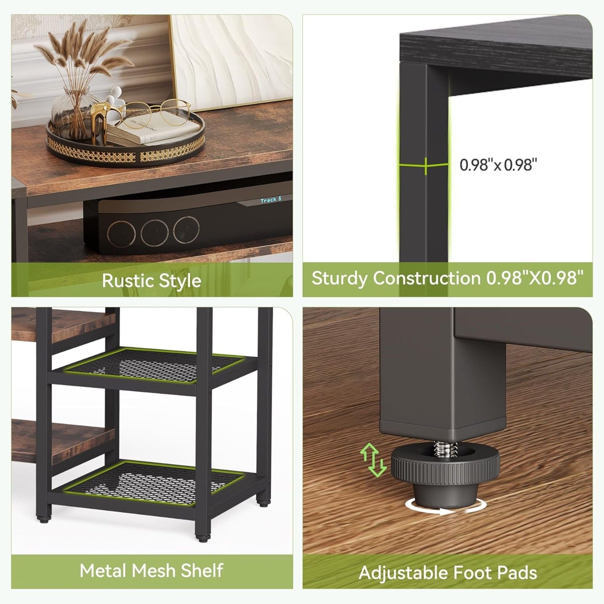 TV Stand For TVs, Extra Long With 3 Tier Ventilated Shelves - Rustic Brown