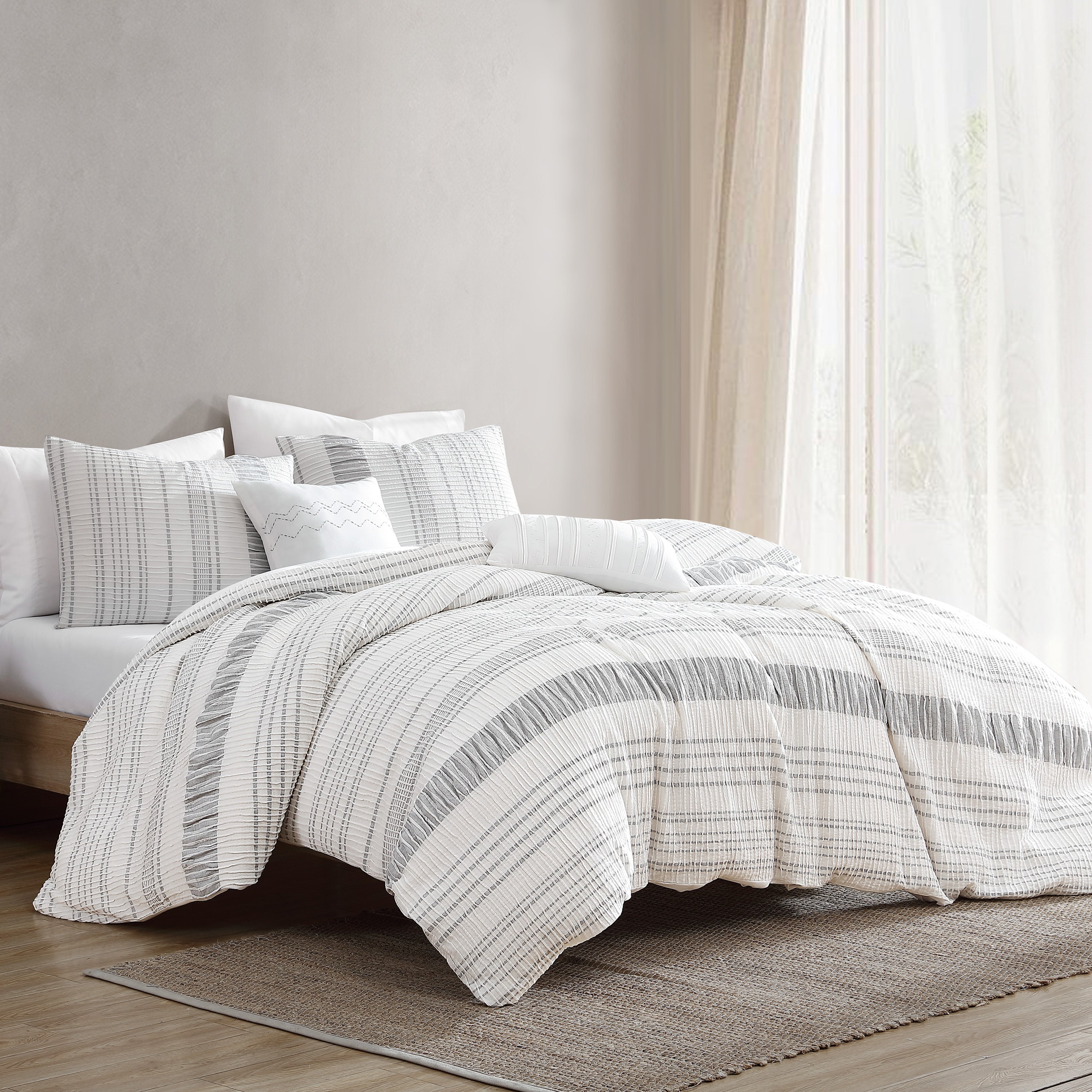 Sutton 6-Piece Ivory Textured Jacquard Comforter Ensemble