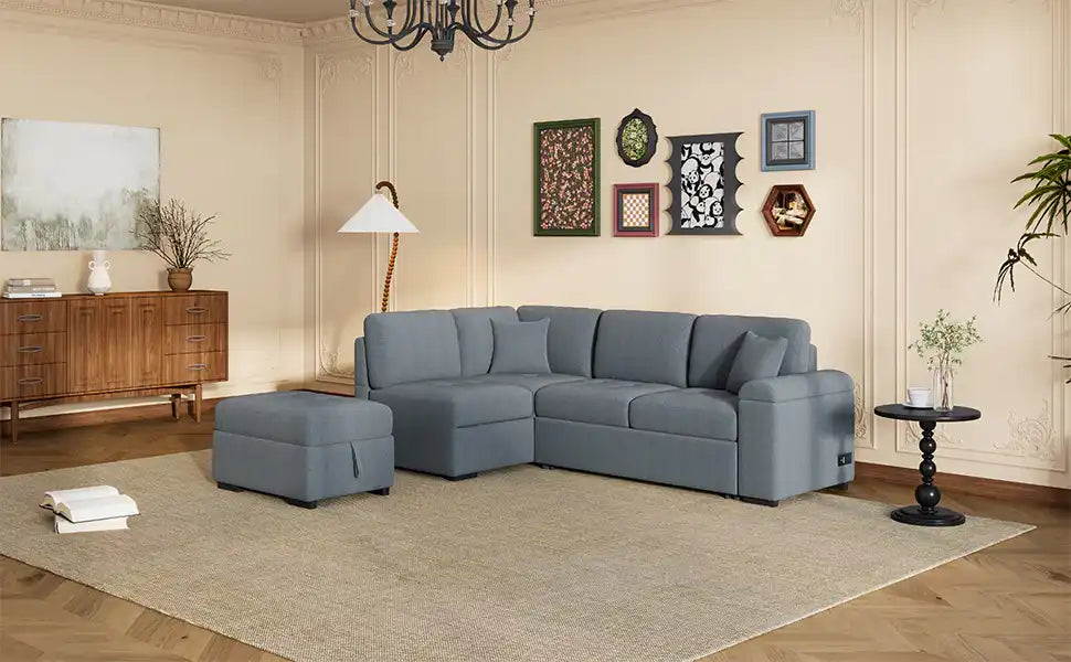 Sleeper Sectional Sofa, L-Shape Corner Couch Sofa-Bed with Storage Ottoman - Best Buy Furniture