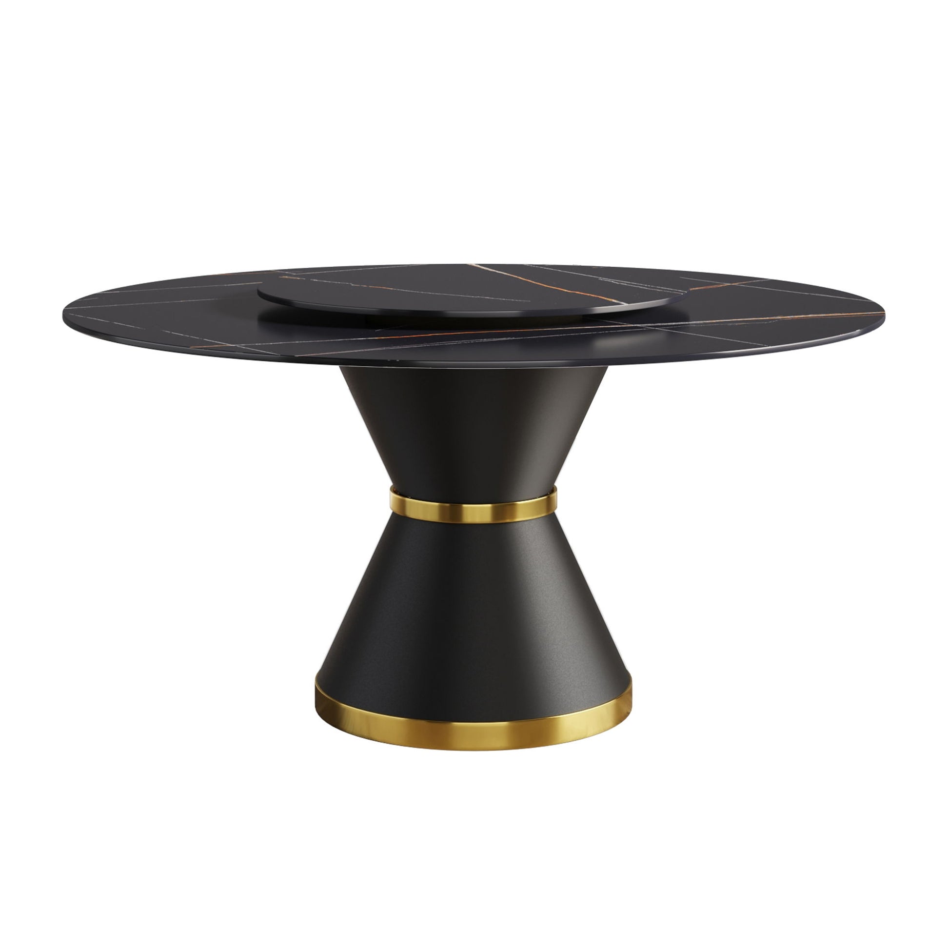 Modern Artificial Stone Round Carbon Steel Base Dining Table, Can Accommodate 6 People Artificial Stone Turntable - Black - Best Buy Furniture