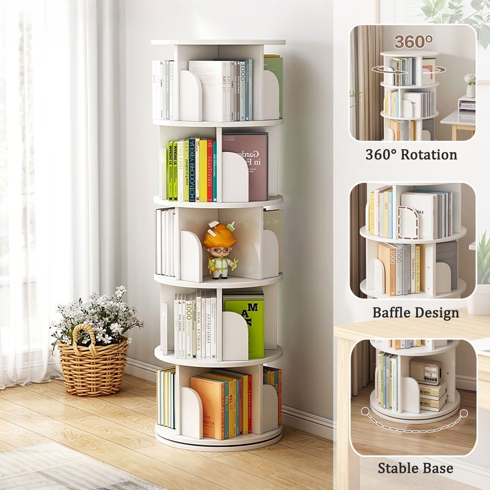 5 Tier Rotating Bookshelf, Spinning Design